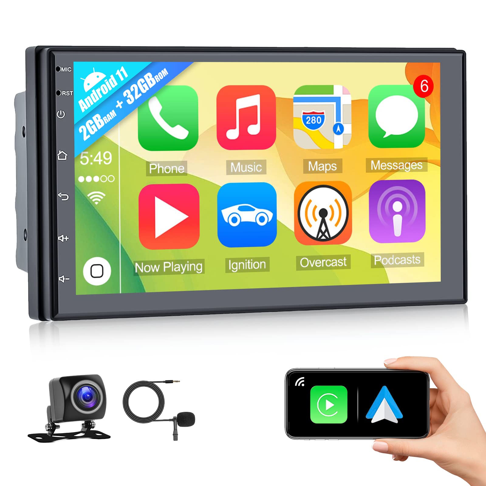 Buy CAMECHO [2+32GB] Double Din Android 11 Car Stereo with Wireless