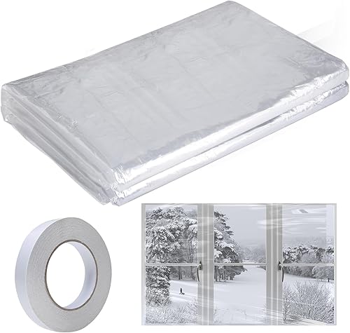 Kit de aislamiento de ventana para 10 ventanas de 3 x 5 pies, plástico para ventanas interiores para invierno, cubierta retráctil transparente