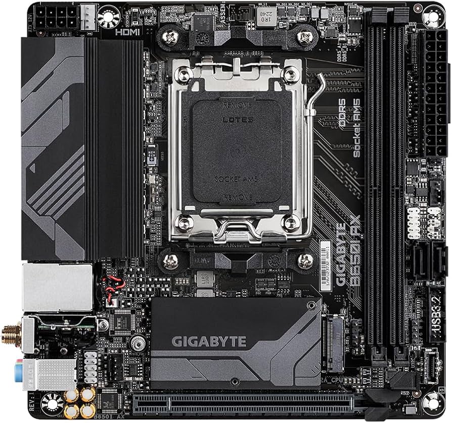 Gigabyte Placa-mãe B650I AX - Suporta CPUs AMD AM5, 5+2+1 Fases