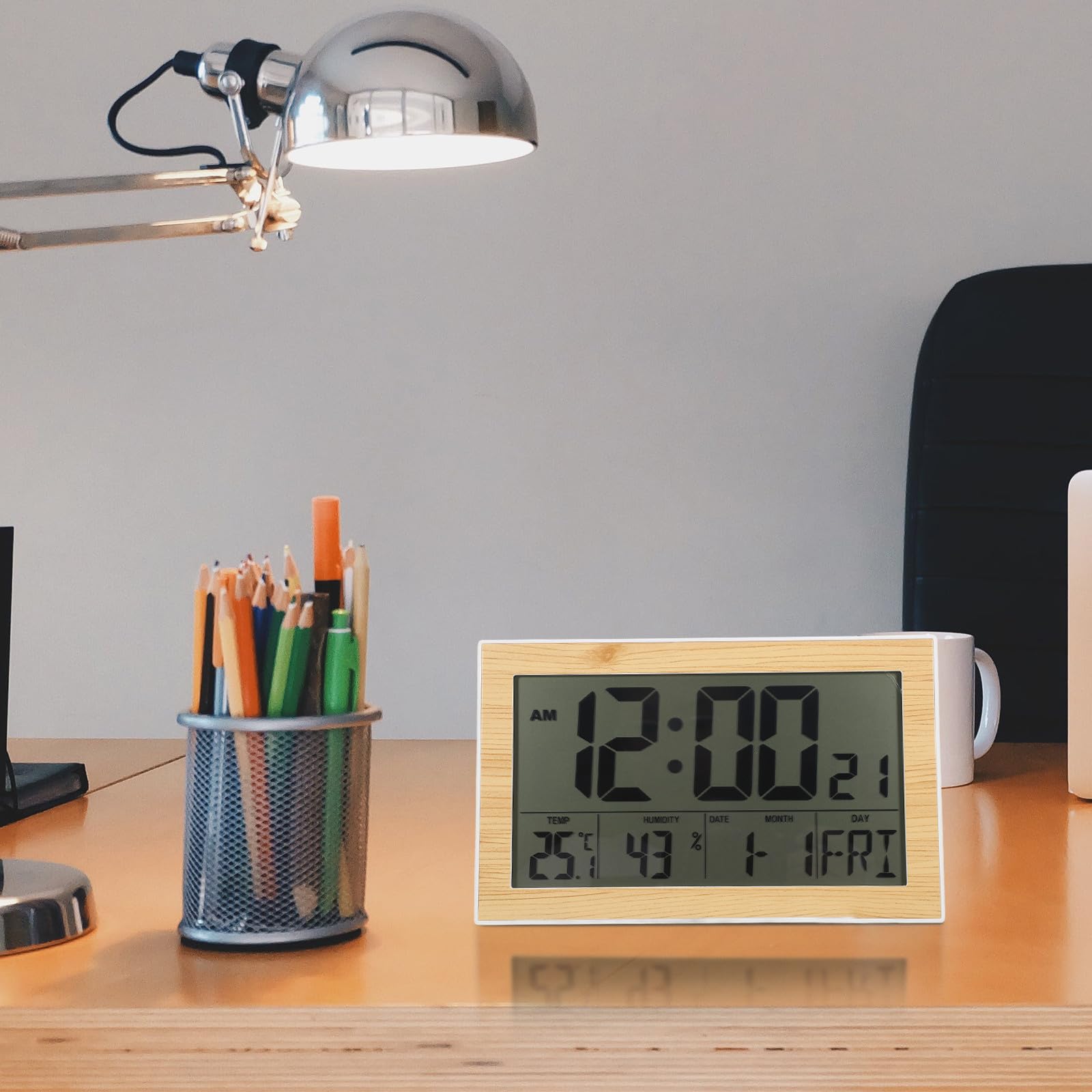 Healeved Orologio da Parete Digitale Sveglia Elettronica e Termometro Domestico, Display Grande Autoimpostante, Design Effetto Legno, per Soggiorno, Camera e Ufficio