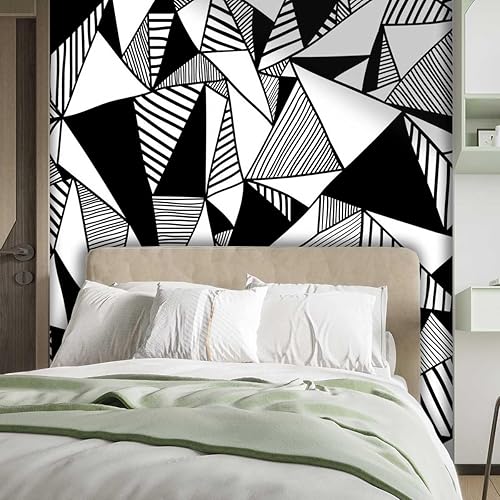 Miniatura 2 de Papel tapiz para muebles de madera, color blanco y negro, autoadhesivo, formas abstractas, para dormitorio, no necesita pegamento adicional (59