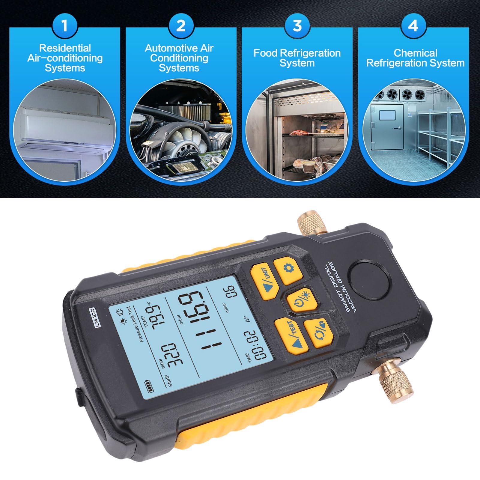 LICAEVEY Medidor de Vacío HVAC, Probador de Vacío Digital de Refrigerante con Sensor Preciso para de CA, Prueba de Fugas de 0-2000 Mbar, Bombeo Multimodo, Apagado Automático, Medidor Portátil
