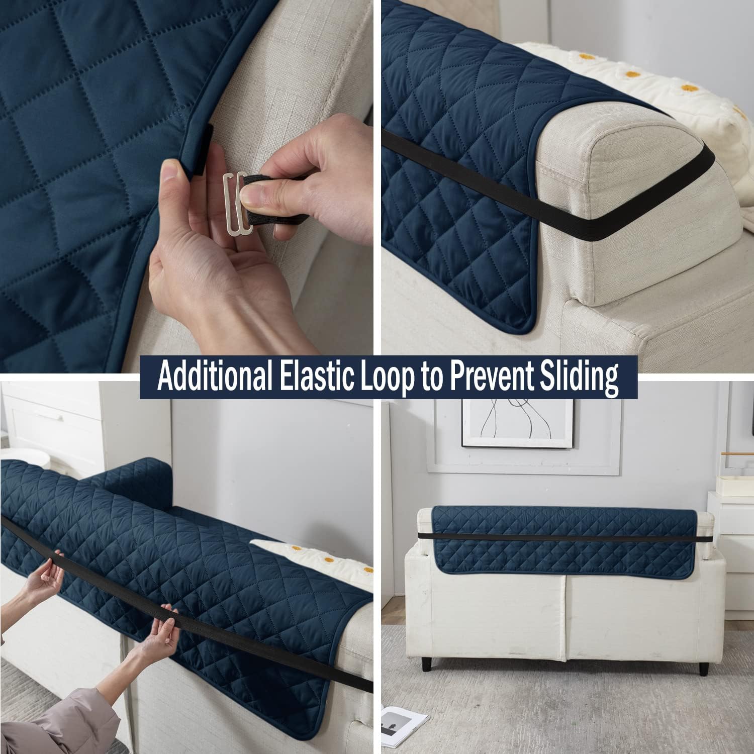 Stylish Reversible Sofa Cover - 3 Seater, Navy Blue -6