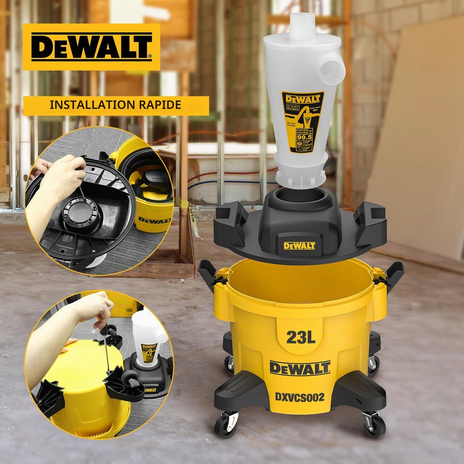 DEWALT Elément Séparateur Cyclone Filtre Dépoussiéreur Cyclonique pour Aspirateur à Poudre avec Réservoir à Poussière de 23 L, DXVCS002