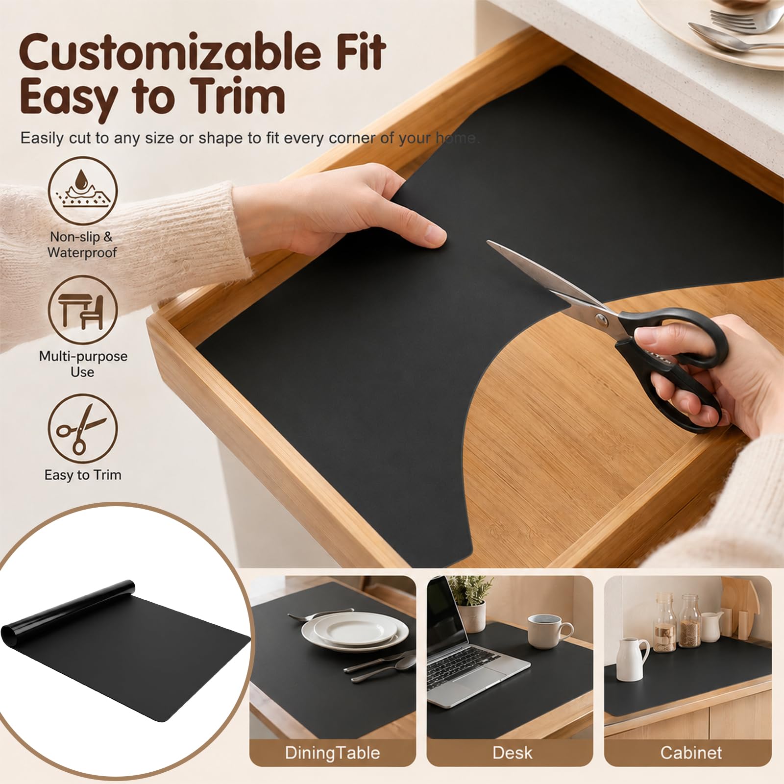 Grand tapis en silicone XXXL - 120 x 60 cm - Extra épais de 2 mm - Tapis de travail - Tapis de peinture - Résistant à la chaleur et antidérapant - Pour établi, bricolage et cuisine - Noir