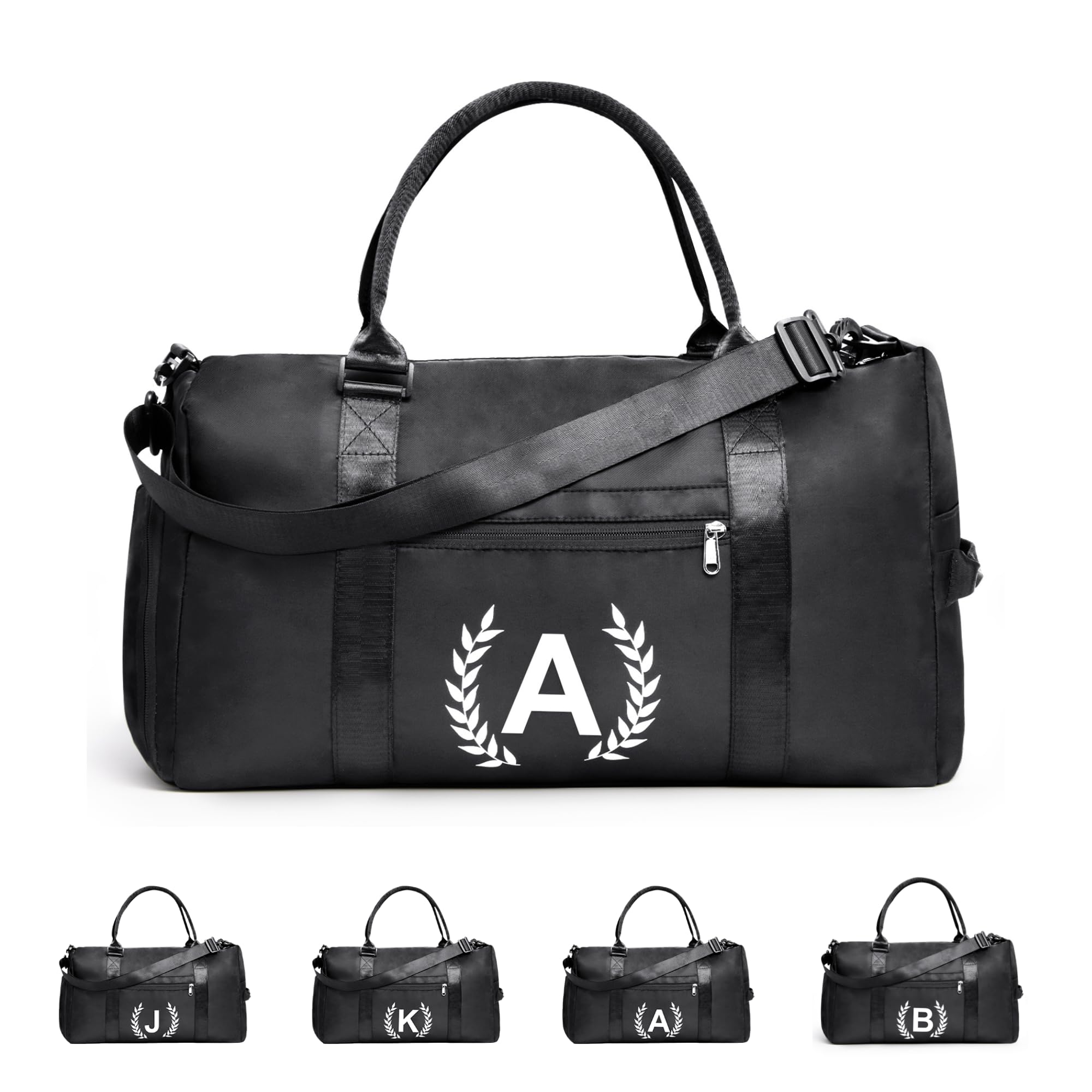 Gym Bag for Women & Men, Fitness Workout Sports Travel Duffle Bag with Wet Pocket & Shoes Compartment, Great Present for Gym Lovers (Jet Black, A)