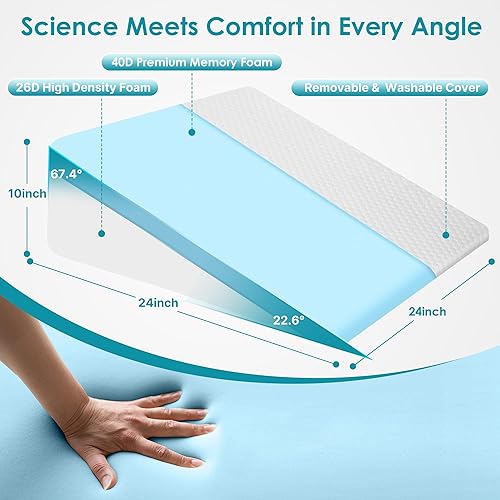 Miniatura 4 de Almohada de cuña para cama de dormir para adultos mayores, almohada inclinada de espuma viscoelástica de enfriamiento de 10 pulgadas para soporte de