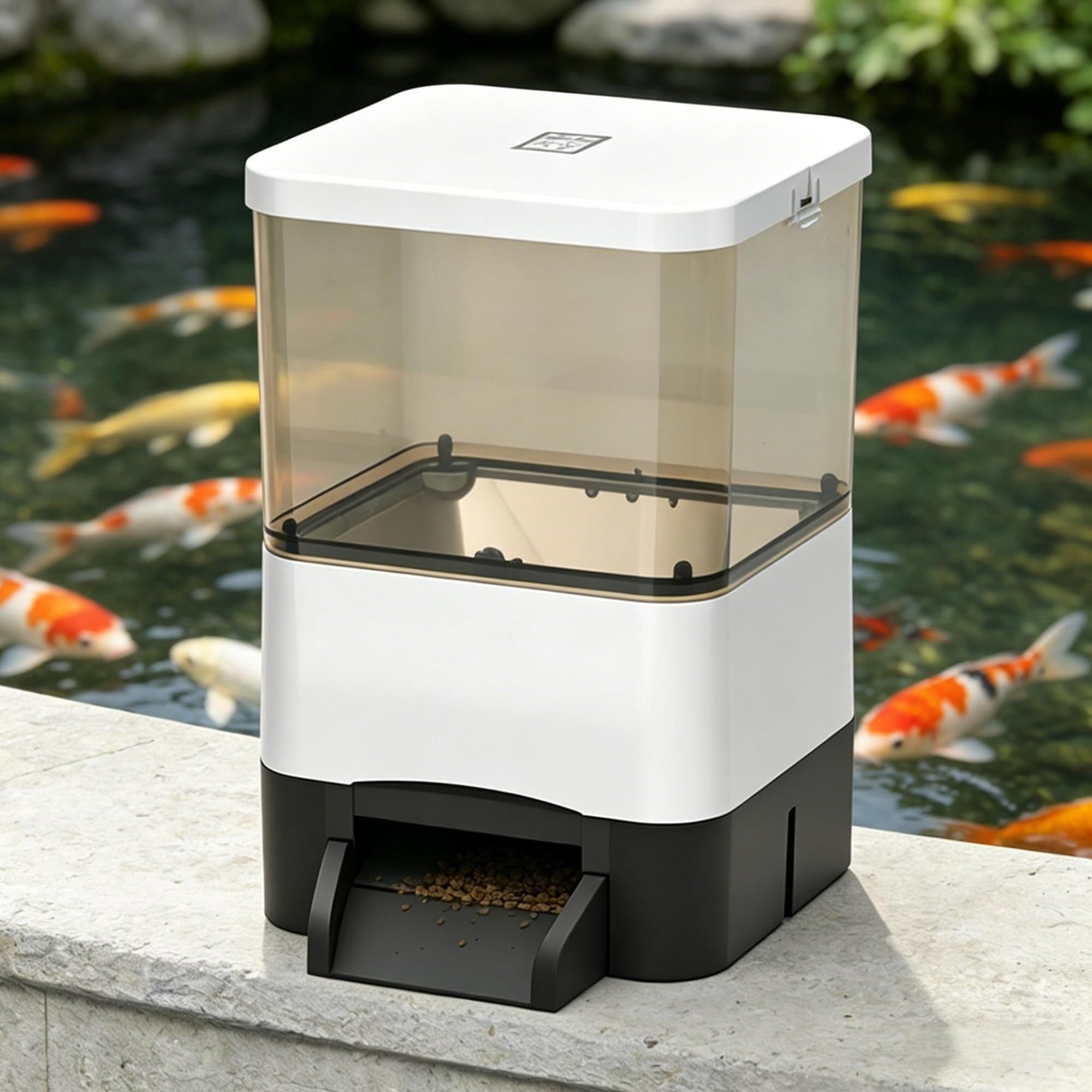 Comedero de peces WiFi para estanque que evita atascos de comida