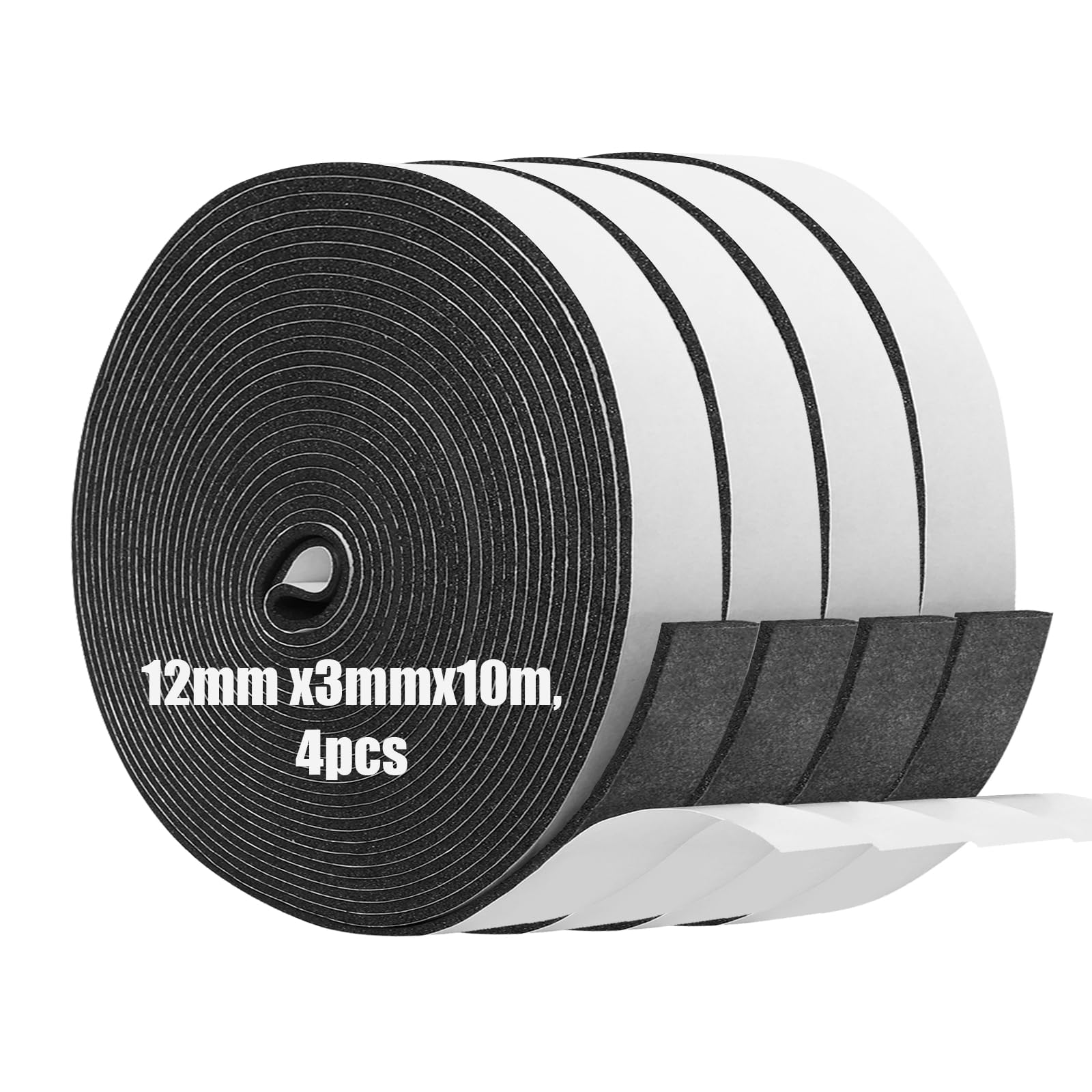 Dichtungsband Selbstklebend, Schaumstoff Dichtungsband 12mm(B) x3mm(D), Moosgummi selbstklebend für Tür Fenster, türdichtung, wetterfest, Anti-Kollision, Schalldämmung, Gesamtlänge 10m-4pcs
