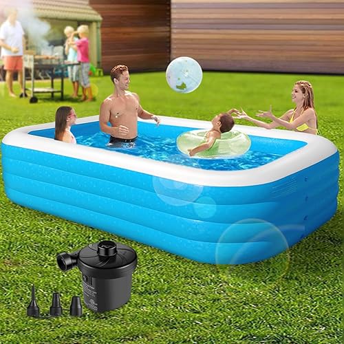 SOARRUCY Piscina inflable para niños y adultos, piscina sobre el suelo, 120 x 72 x 26 pulgadas, piscina familiar gruesa de gran tamaño, con bomba de