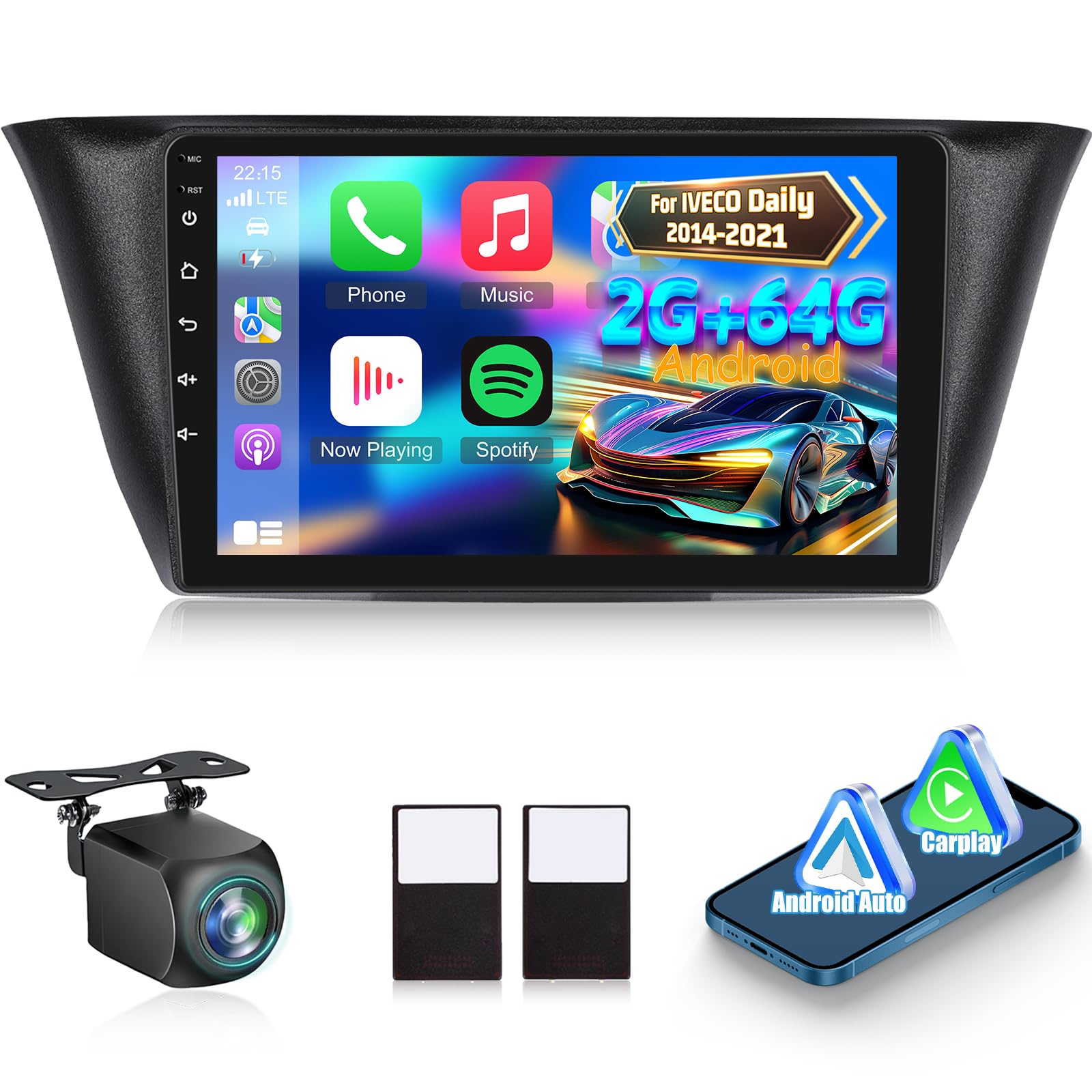 Autoradio pour IVECO Daily 2014-2021 avec sans Fil Carplay et Android Auto | [2G+64G] Android Écran Tactile HD de 9 pouces avec GPS/WiFi/Bluetooth/EQ/FM RDS