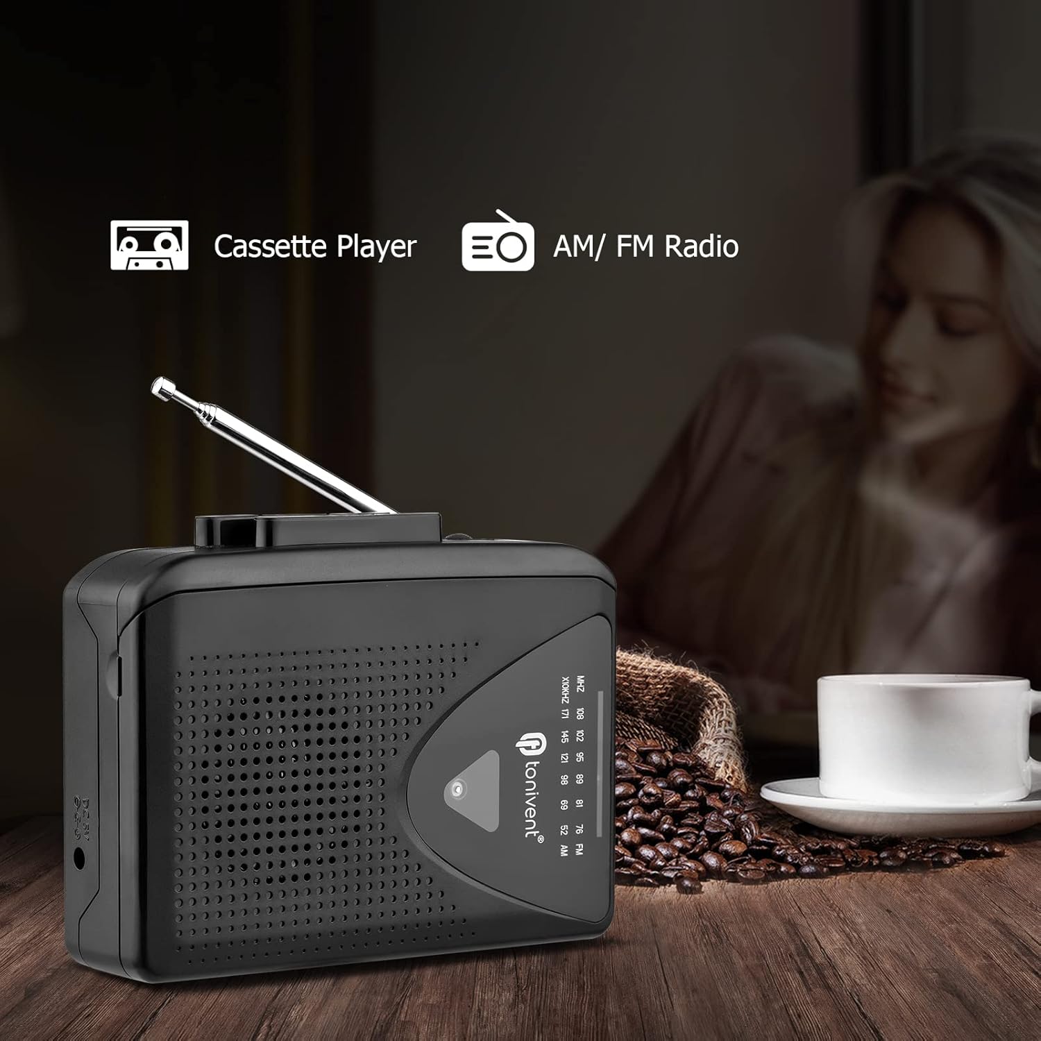 fosa TON009 Portable Cassette Player AM/FM Radio Auto Stop Mini Stereo Tape Player with 3.5mm Earphone Jack Adjustable Volume for Home School Travel
