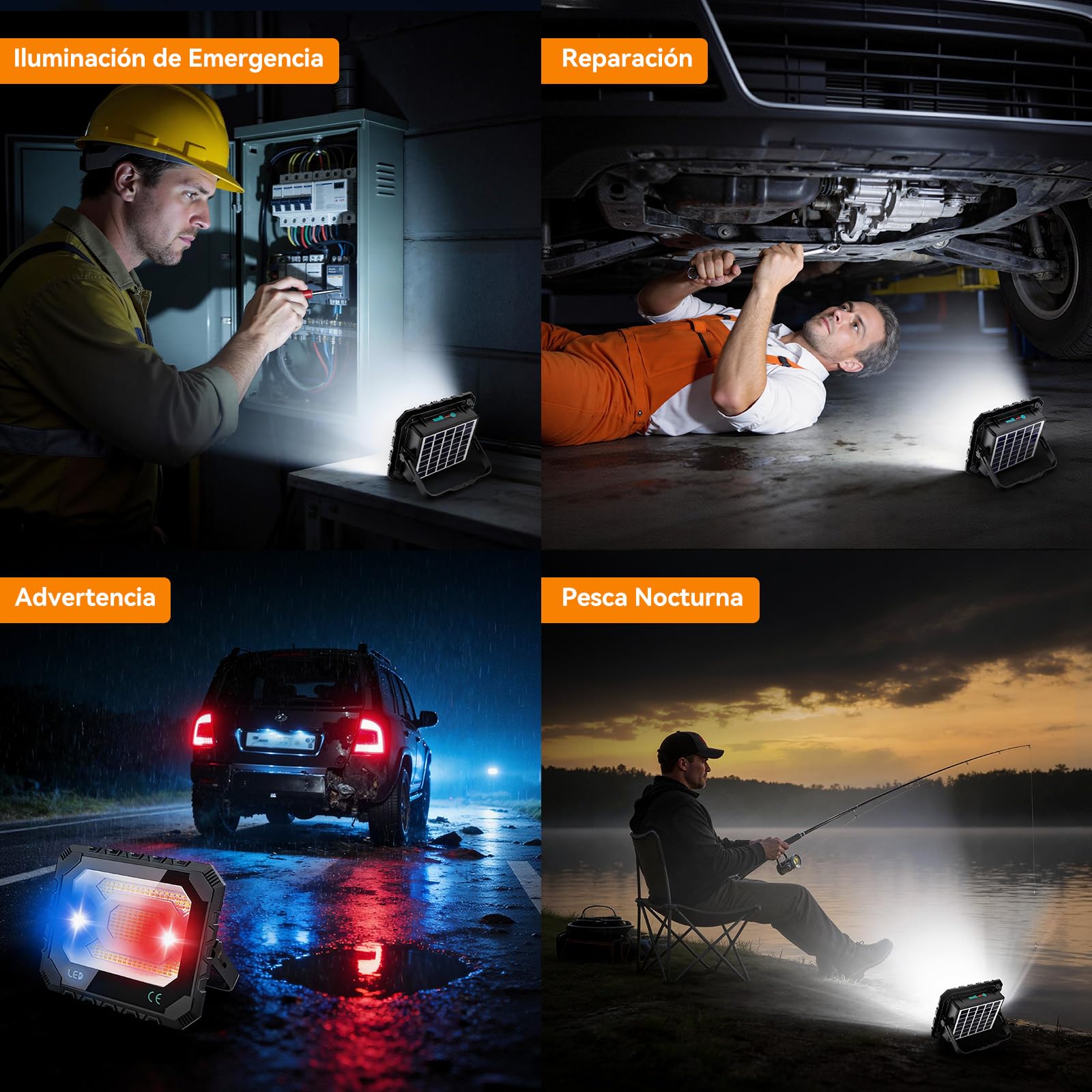 150W Foco LED Recargable Solar, 5 Modos Luz de Trabajo Portátil USB 16000 lm, Foco LED Bateria 16000 mAh, IP66 Impermeable foco solar portatil Magnética para Camping, Trabajo, Pesca, Emergencia