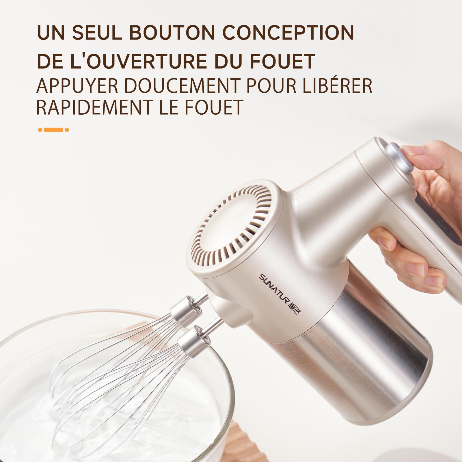 Mixeur rechargeable, moteur en cuivre pur de 200 W, 7 vitesses, batterie de 6000 mAh, libération des lames d'une simple pression, refroidissement par convection, socle avec compartiment de rangement