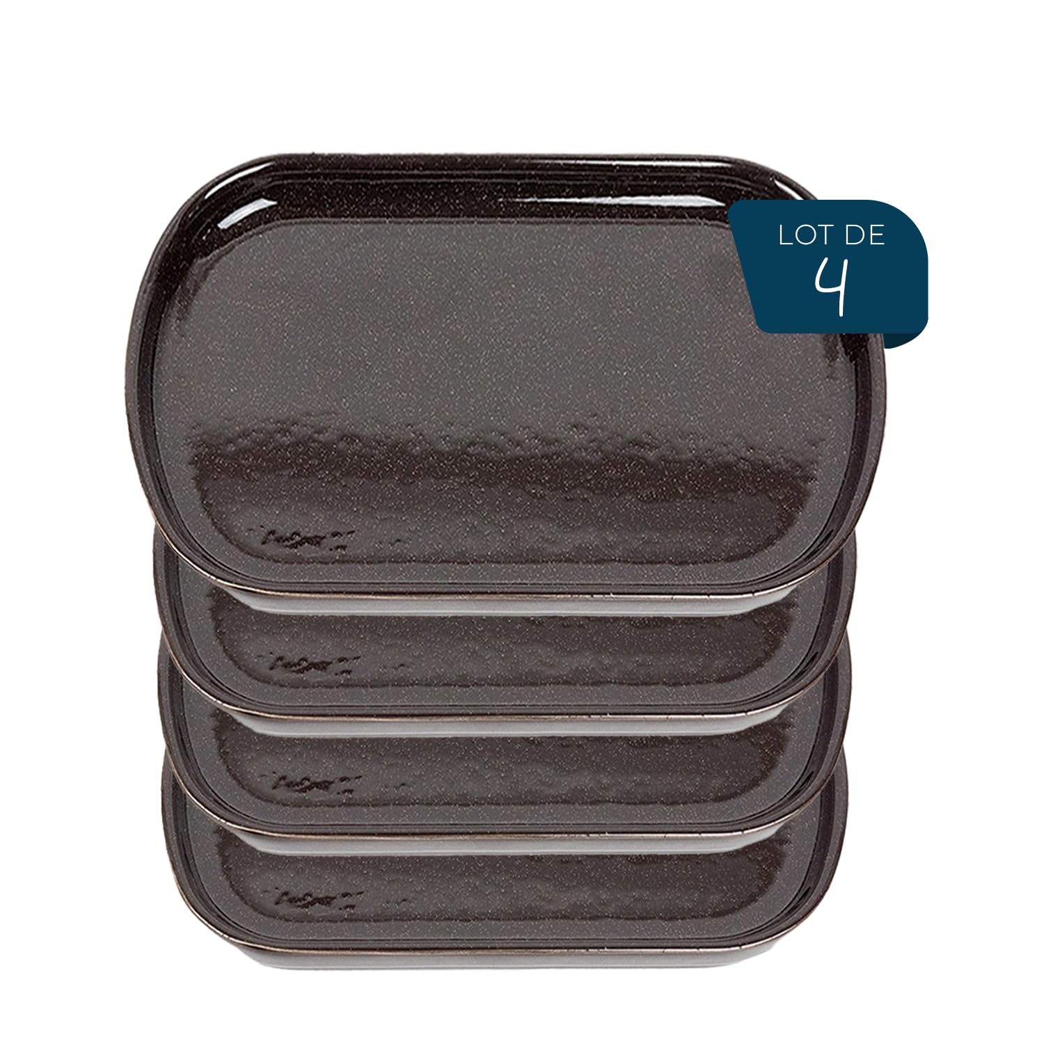 ESPRIT DE CUISINE - Lot de 4 Assiettes Oblongues En Céramique - Design Élégant - Résistant Aux Rayures - Solide Et Durable - Facile À Nettoyer - Made In France - 21 cm - Brun Moucheté