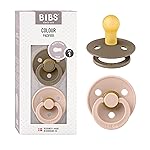 BIBS Pacifiers Colour Collection | Natural Rubber Baby Pacifier | Set of 2 BPA-Free Soothers | Made in Denmark | 0+ Months (Pack of 2) | Blush/Dark Oak