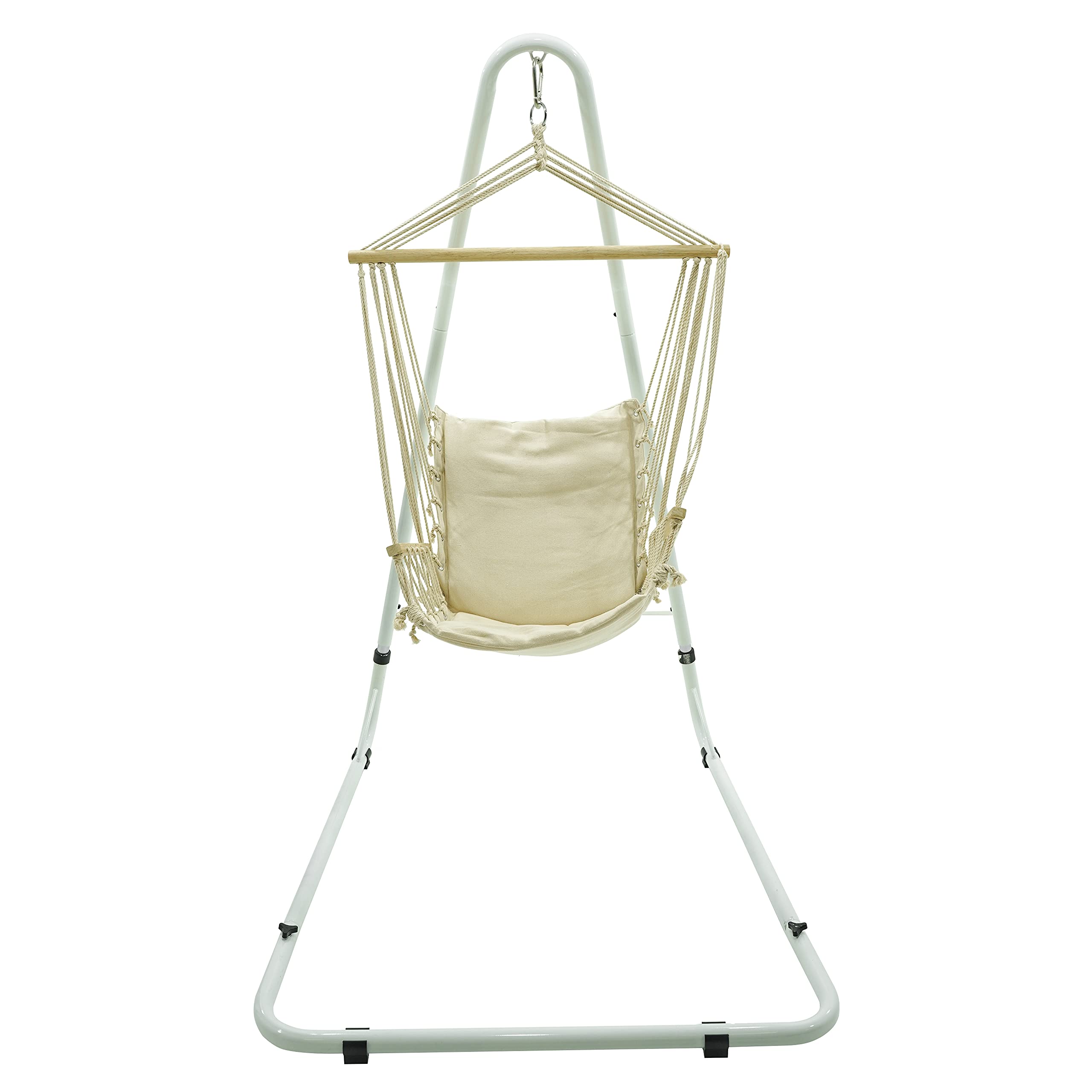 Hamaca colgante de algodón blanco de jardín con soporte de acero Comfort & Durabilidad superior perfecta para interior/exterior, casa, dormitorio, jardín