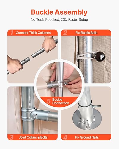 Vista 34 de VEVOR - Cobertizo portátil de almacenamiento exterior de 6 x 8 x 7 pies, refugio resistente e impermeable con puerta enrollable con cremallera y Gris