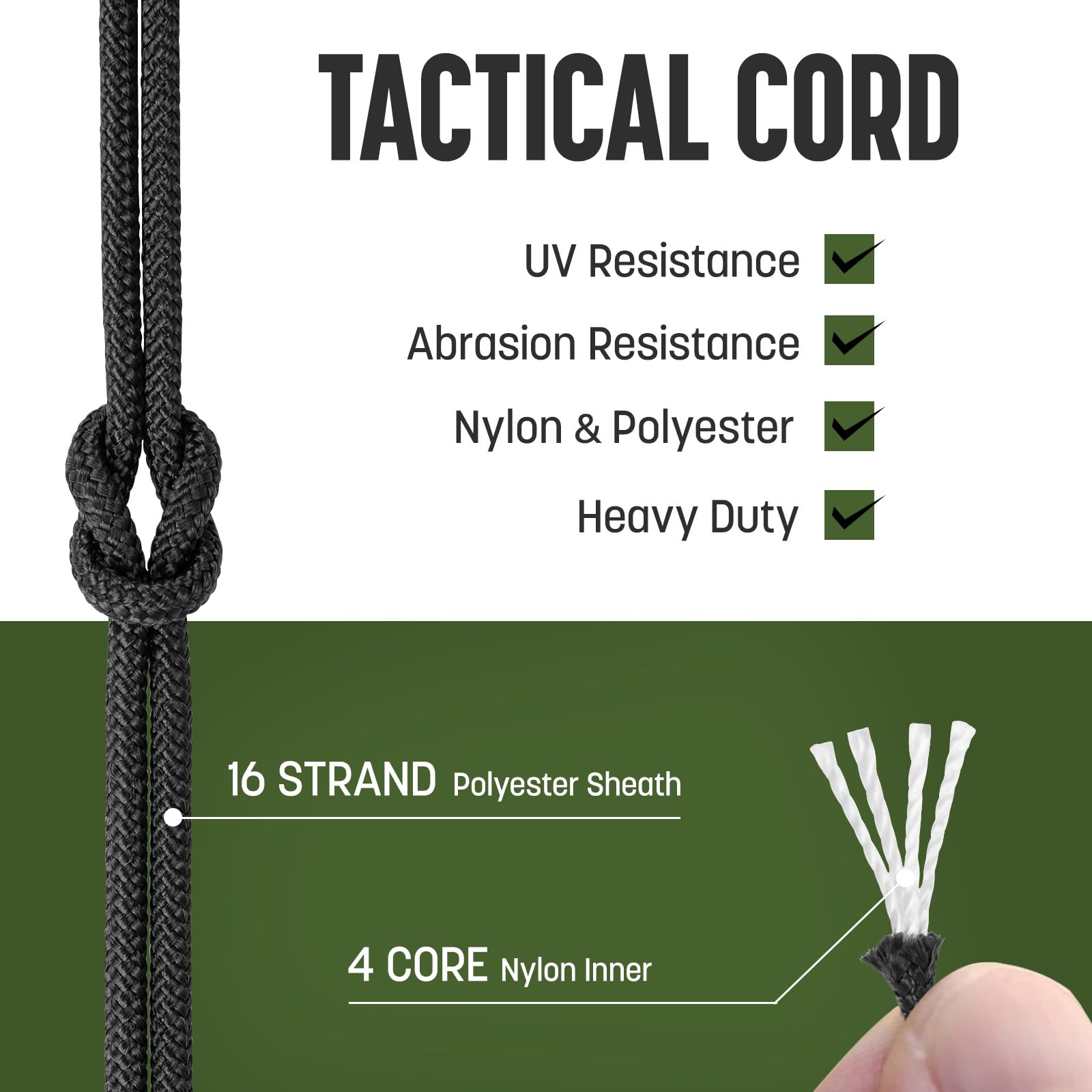 Paracorde 2,4mm x 30m Corde - 4 Brins, 275lbs, Nylon & Polyester, Résistance aux UV & à l'abrasion - Noir