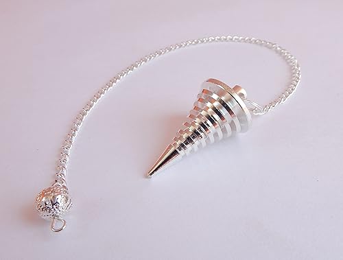 Miniatura 3 de Bobina de 9 anillos espiral de metal blanco péndulo forma cono diseñador adivinación sanación radiestesia metafísico péndulo Reiki