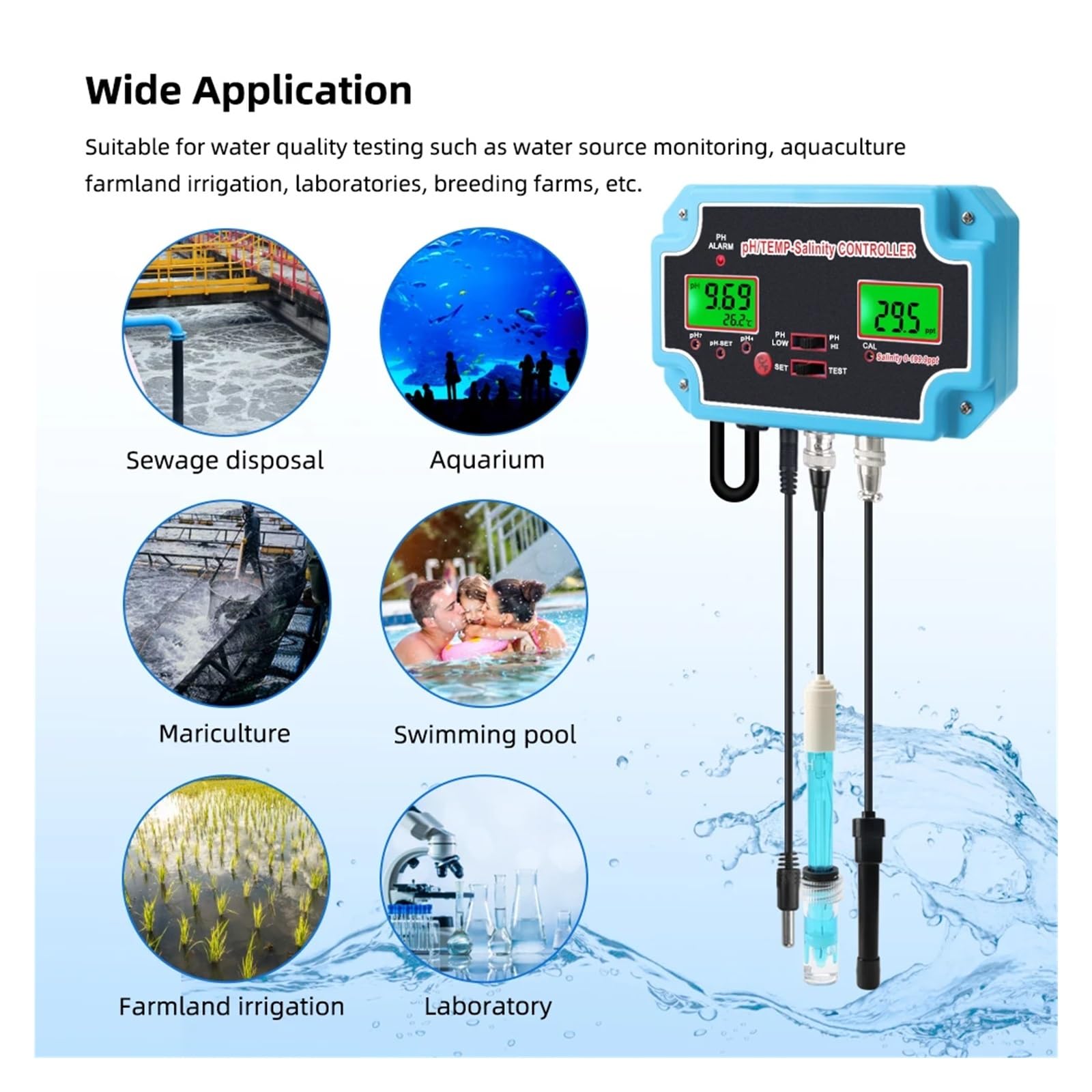 3In1 PH Salzgehalt TEMP Wasser Qualität Tester Monitor Digitale PH-Controller Meter For Pools, Trinkwasser, Aquarien