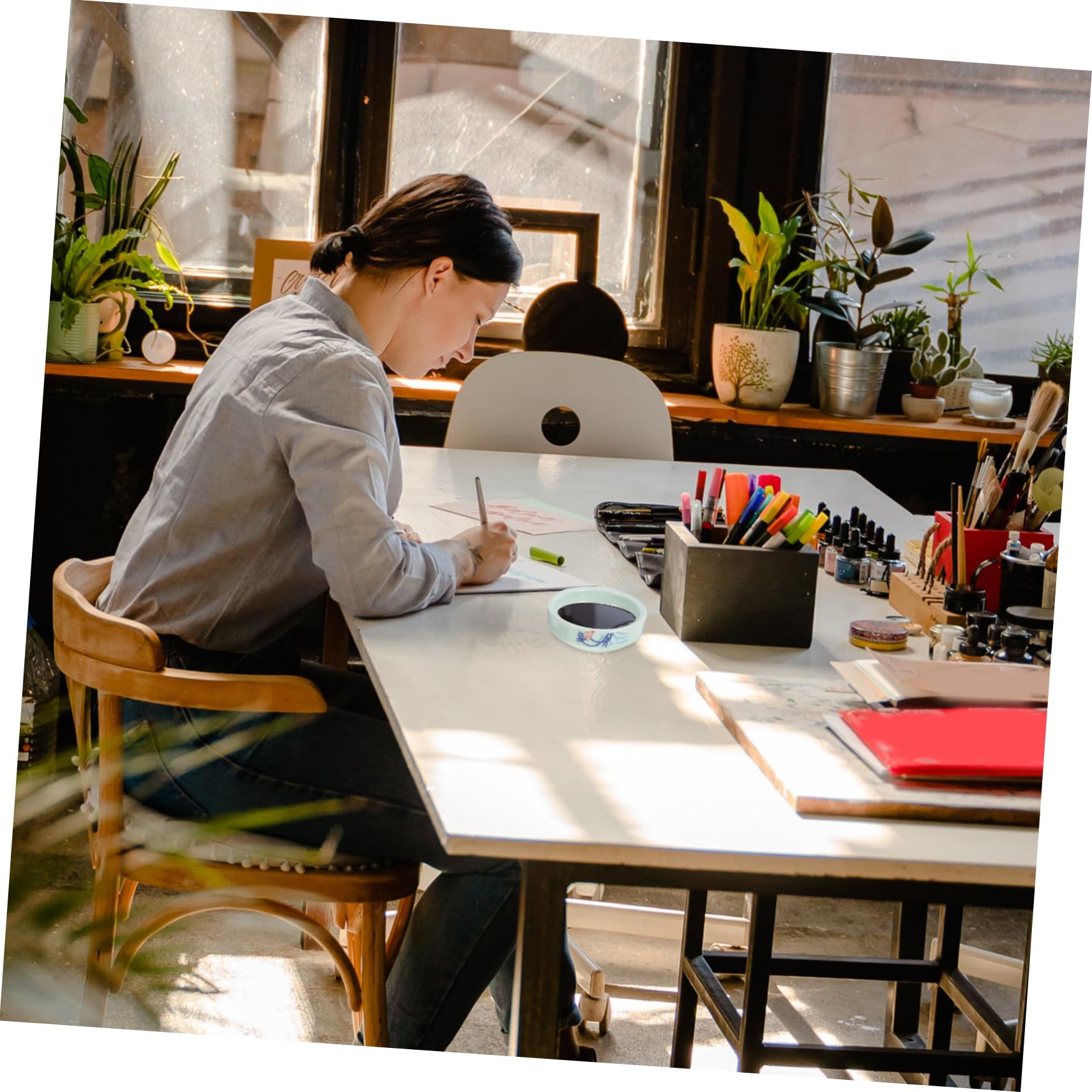 HOMSFOU Ink Pigment Trays Watercolor Paint Mixing Tray Set Ceramic Palette DIY Art Supplies 5 Layer Design for Artists