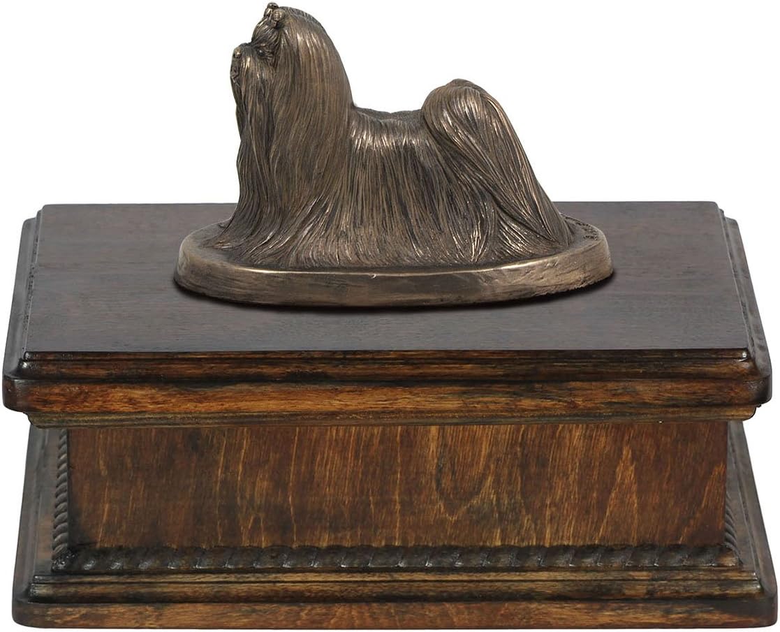 Art-Dog Custom Dog Mama Sitting Statue Memorial Urn - Handmade Cold Cast Bronze on Birch Base – Sturdy and Stylish Urn for Dog’s Ashes – 24,5x29x21cm – 5l – Shih-tzu