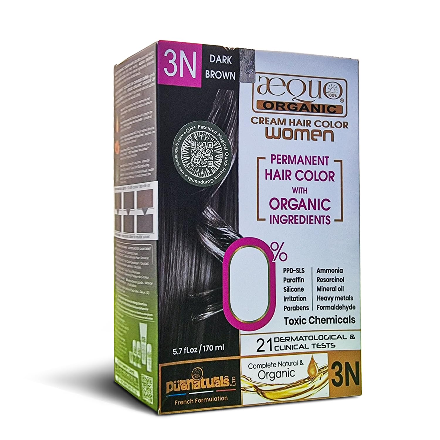 Aequo Organic Cream Hair Color for Women 3N Dark Brown 170ml | Natural Hair Colour for Women | PPD & Ammonia Free Organic Hair Colour