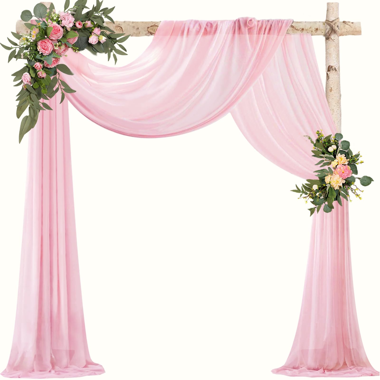 VOK Pink Wedding Arch Draping Fabric Chiffon Fabric, 29in x 18Ft Sheer Chiffon Outdoor Curtain for Wedding Ceremony Birthday Party Decoration (Light Pink,1 Panel)-image-32