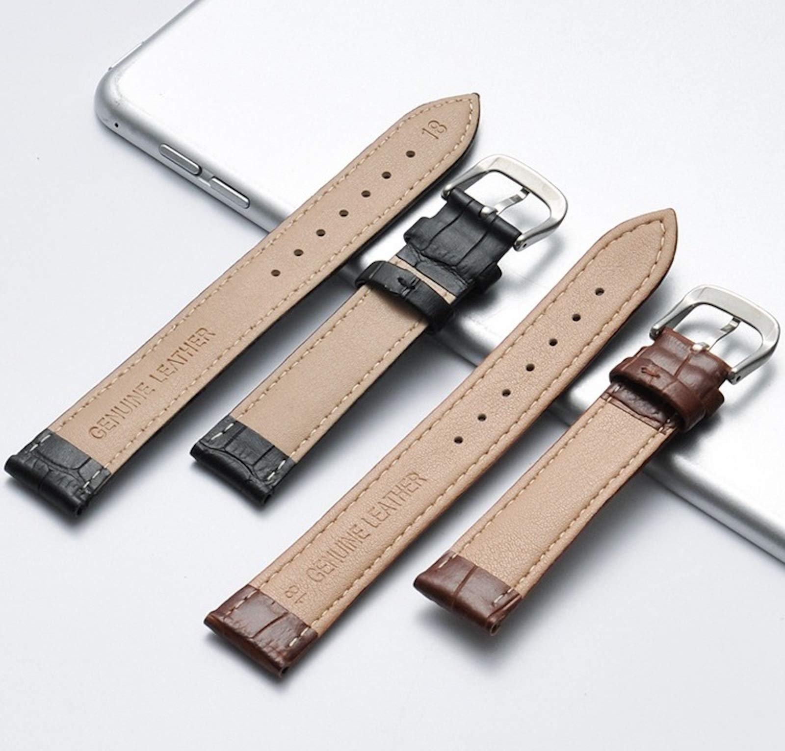 SOUGAO Genuine Leather Watch Strap Vintage Retro Classic Quick Release Watch Replacement Bands Black 24mm