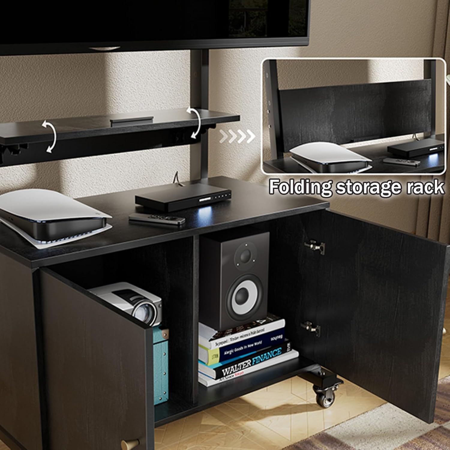 Mobile TV Stand, Mobile TV Cart with Storage, Rolling TV Stand on Wheels, Rolling TV Cart, Suitable for 32-75in Screen, Floor TV Stand for Home, Office, Outdoor, Mall(Brown)