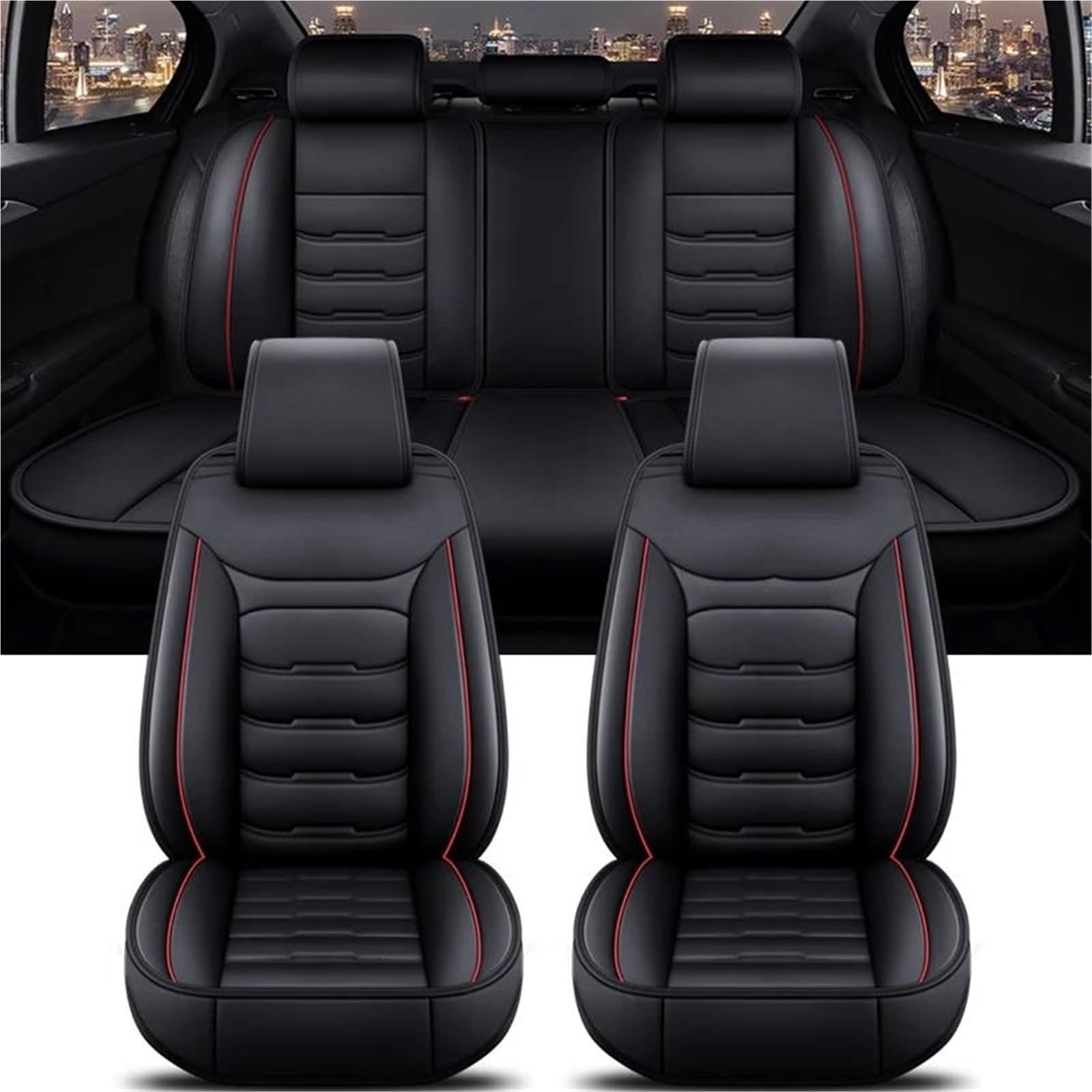 Fundas Asientos Coche Funda Universal Asientos Coche Para Volvo XC60 XC90 XC40 XC70 S60L C30 S80 S90 V50 V60 Accesorios Interiores Automóviles Protector Asiento Delantero(Black Red 5)