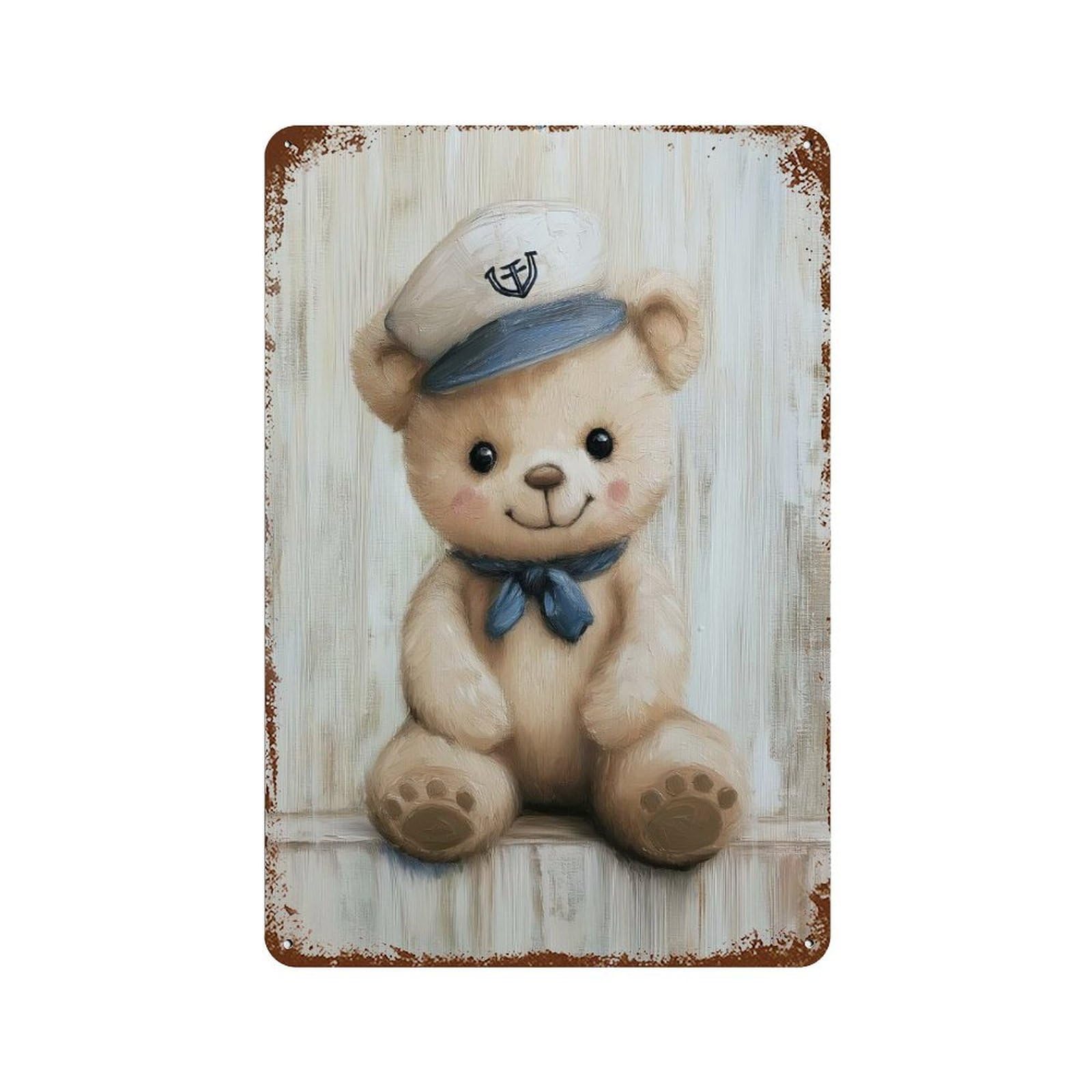 Sailor Bear Nursery Nautical Weathered Tin Sign 11.8"x7.9", Vintage Wall Decor for Garage, Pub Or Kitchen