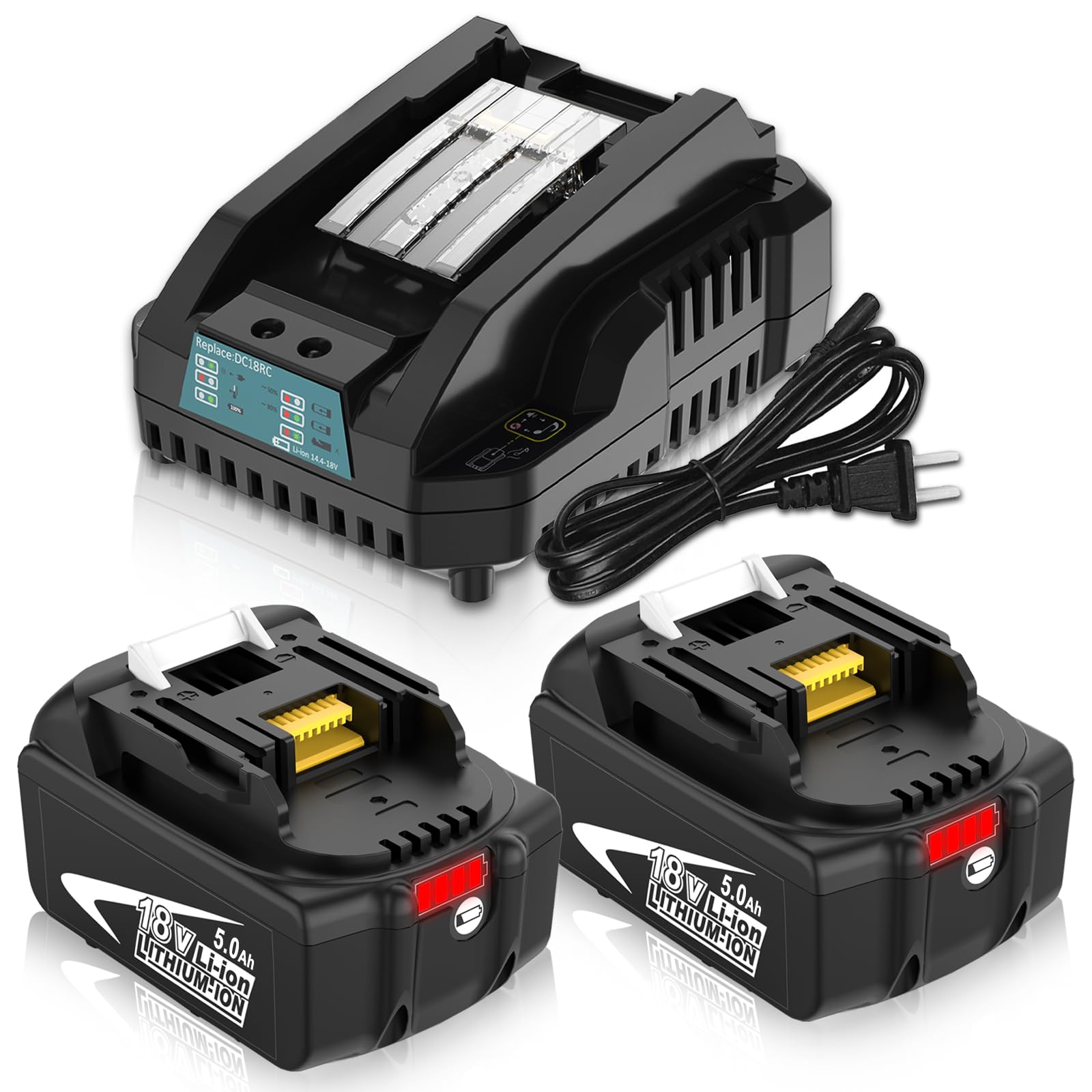 GatoPower 2 Piece BL1850 18V Replacement Battery pour Makita 18V Battery avec DC18RC 3A Charger BL1850B BL1845 BL1845 BL1840B BL1835 BL1830 194204-5 LXT 400 pour Makita Battery