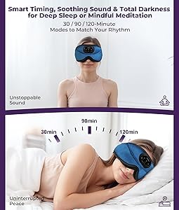 MUSICOZY 3D Bluetooth Sleep Mask with Headphones and Timer, Wireless Sleep Headphones for Side Sleepers, Eye Mask with Bluetooth Headphone, Blue