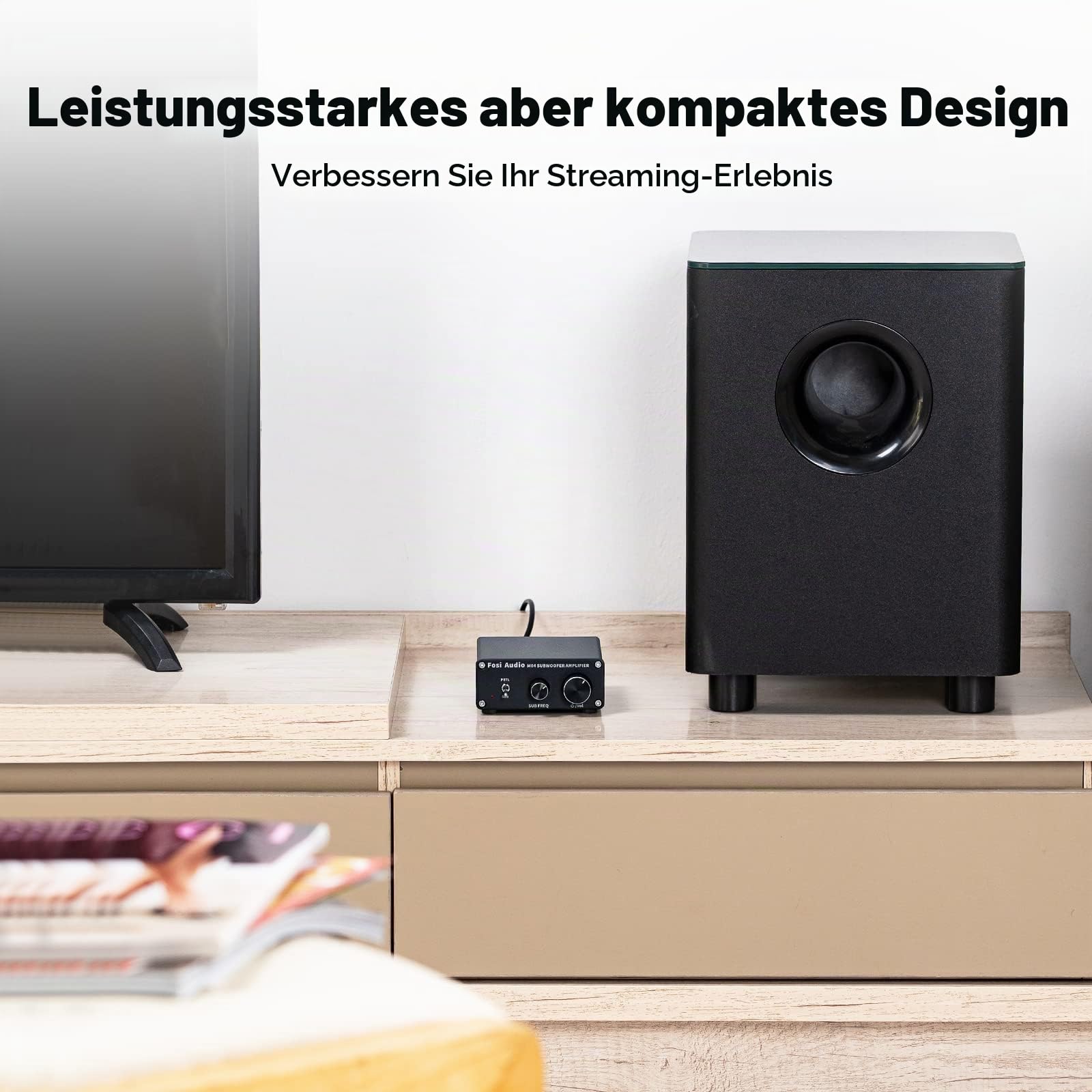 Fosi Audio M04 Subwoofer Verstärker 100W, TPA3116 Mini Monokanal Subwoofer-Verstärker, Voll-Frequenz & Sub-Bass umschaltbar Subwoofer Amplifier, integrierter Klass-D Leistungsverstärker für Subwoofer