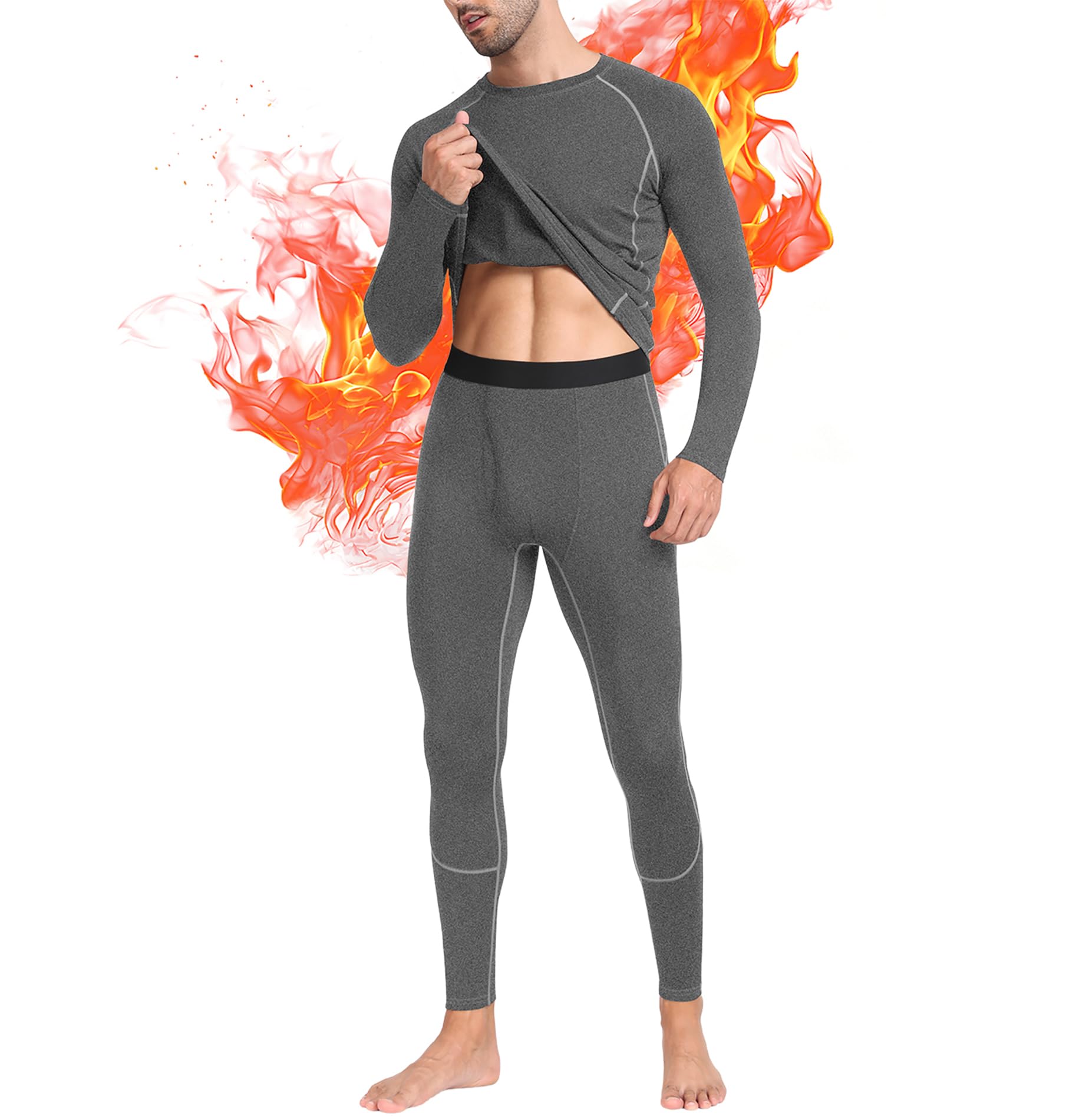 SIMIYA Thermal Underwear Set for Men Long Johns with Fleece Lined Base Layer for Workout Skiing Running Hiking Navy Blue