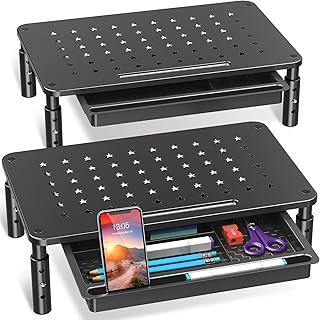 ELIVED 2 Pack Monitor Stand Riser with Drawer, 3 Height Adjustable Monitor Stand with Storage, Desktop Monitor Riser for Computer, Laptop, Notebook, Printer(Black).