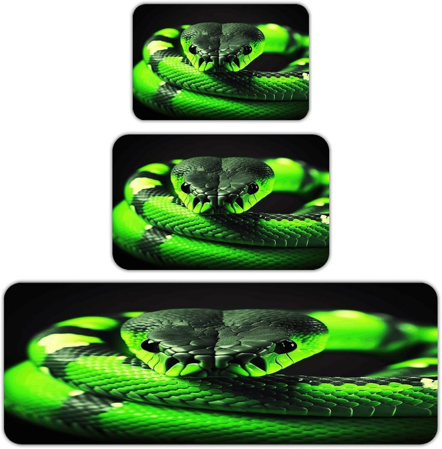 3D Snake Kitchen Rugs Sets of 3 Non Slip Kitchen Mat for Floor Comfort Standing Rug and Mats Thick Cushioned Long Area Carpets for Laundry Room Entryway