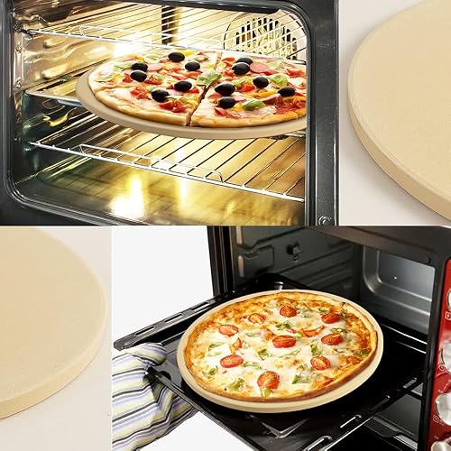 Miniatura 8 de homEdge Juego de piedras para pizza, piedra redonda de cordierita resistente para pan, pizza, piedra de cocción resistente a los golpes térmicos con