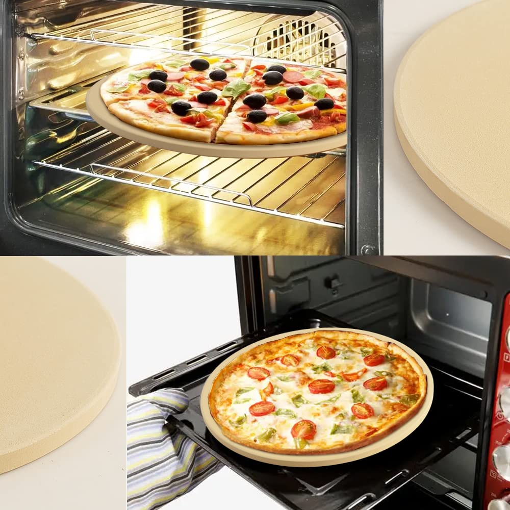homEdge Ensemble de Pierre à Pizza, Pierre de Cuisson en Cordiérite Ronde Robuste pour Pain, Pizza, Pierre de Cuisson avec Pelle à Pizza pour Four et Grill-33cm (Diamètre)