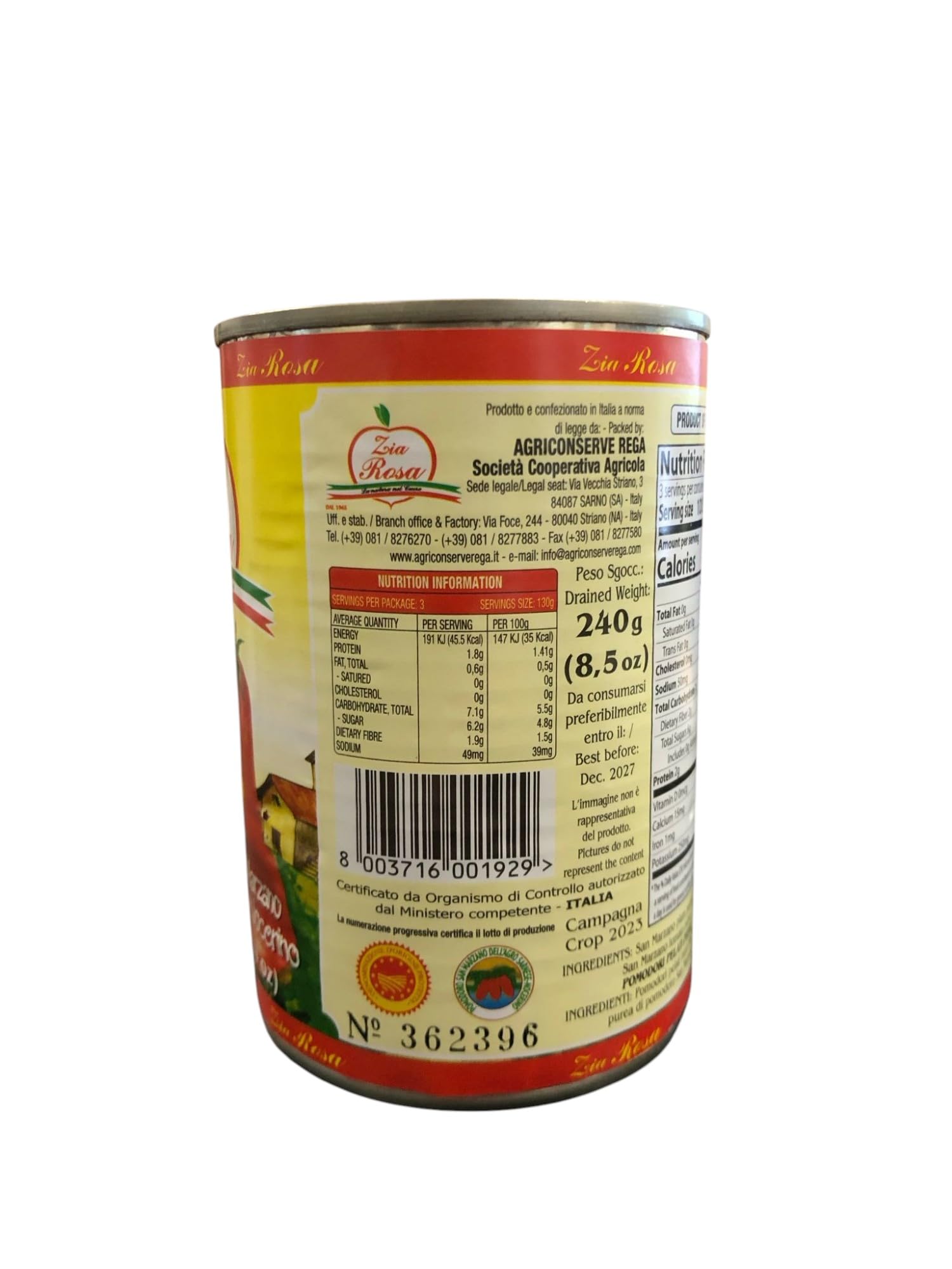 Pomodoro San Marzano dell'Agro Nocerino-Sarnese Tomaten in Dose 48 x 400g | Origine Campania, varietà pregiata; ganze Früchte für Sugo, Pizza, Ragù und authentische Küche, Gesamtnettogewicht 19,2 kg