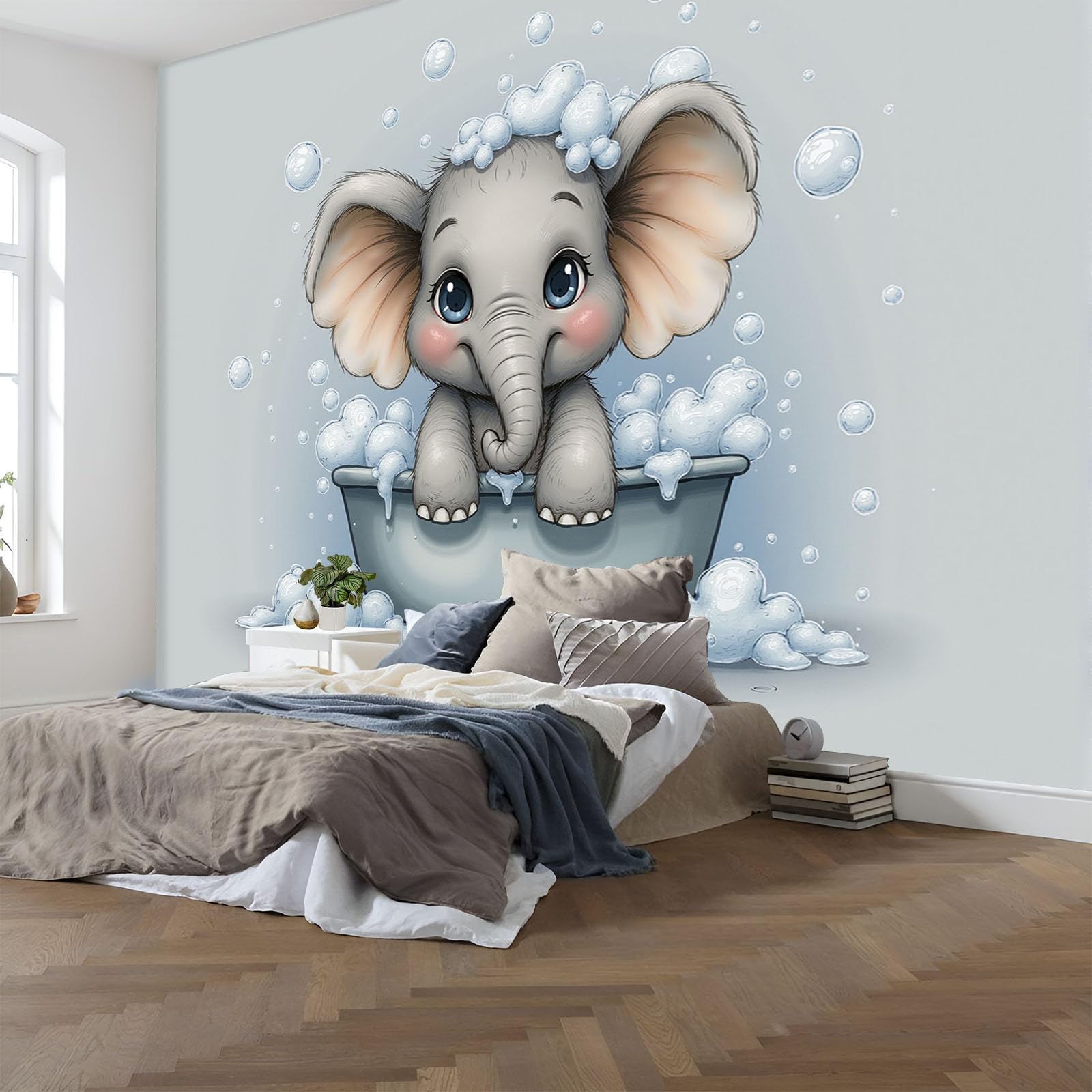 Papier Peint Intissé anti-imperfections : Cachez les Murs Abîmés avec l'Éléphant Drôle 3D