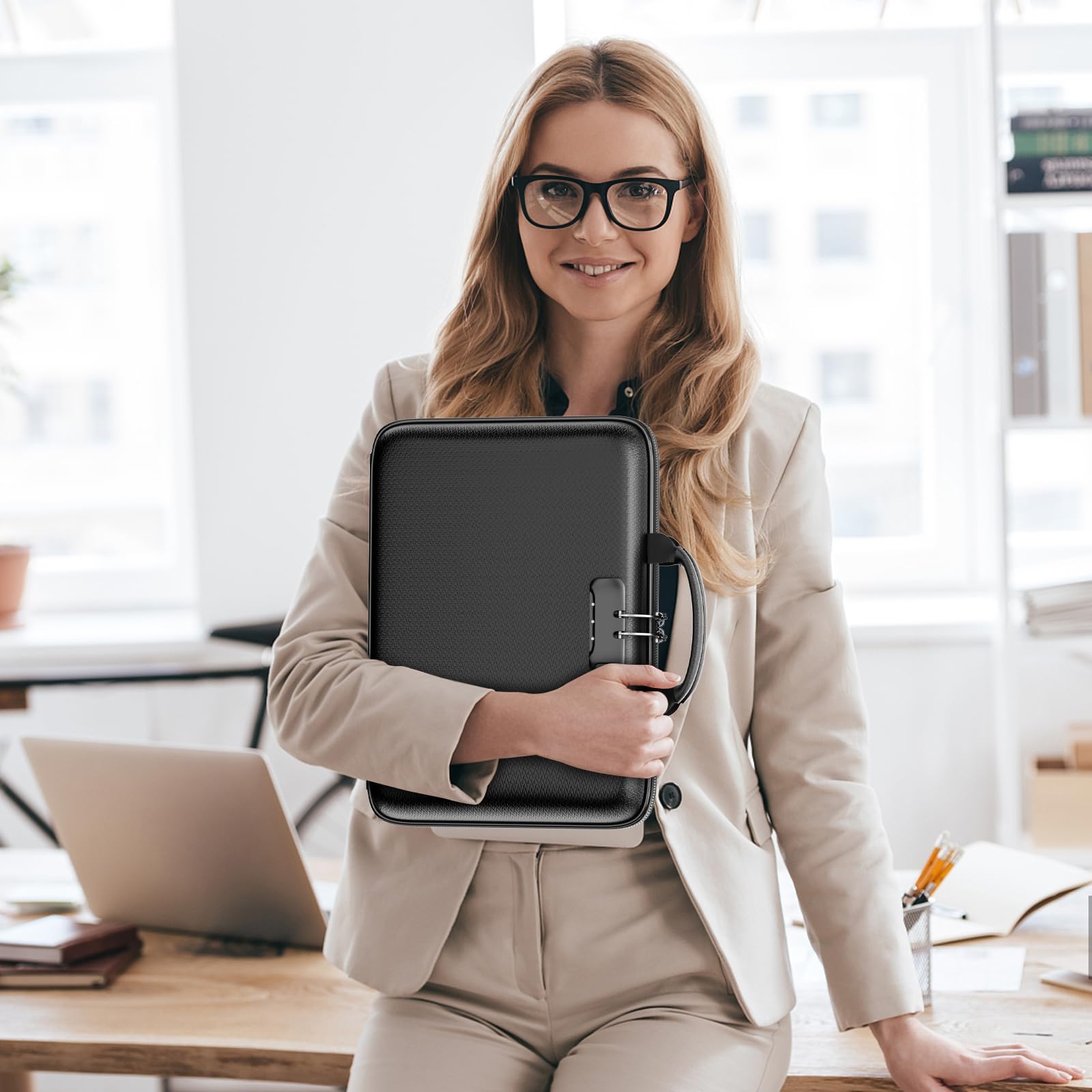 DocSafe Organizzatore per File Resistente al Fuoco con Serratura, Scatola per Documenti in Valigetta, Cartella Espandibile con 13 Tasche, Organizzatore per Documenti Portatile Impermeabile, Cartella