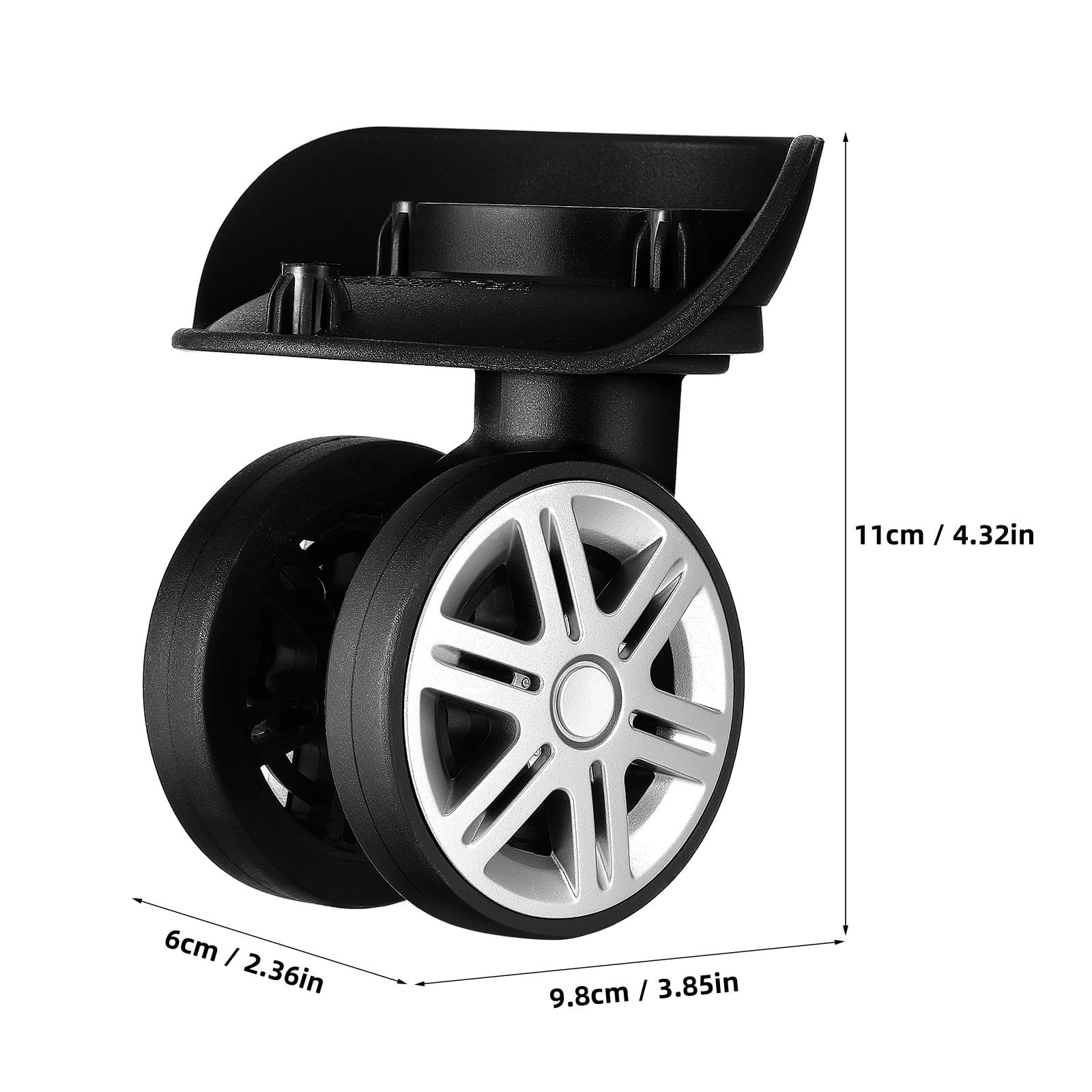 Healeved Lot de 4 roulettes pour Valise en Abs Noir Design Double-Roues, Direction Flexible et Robustesse pour Remplacement des Valises à roulettes