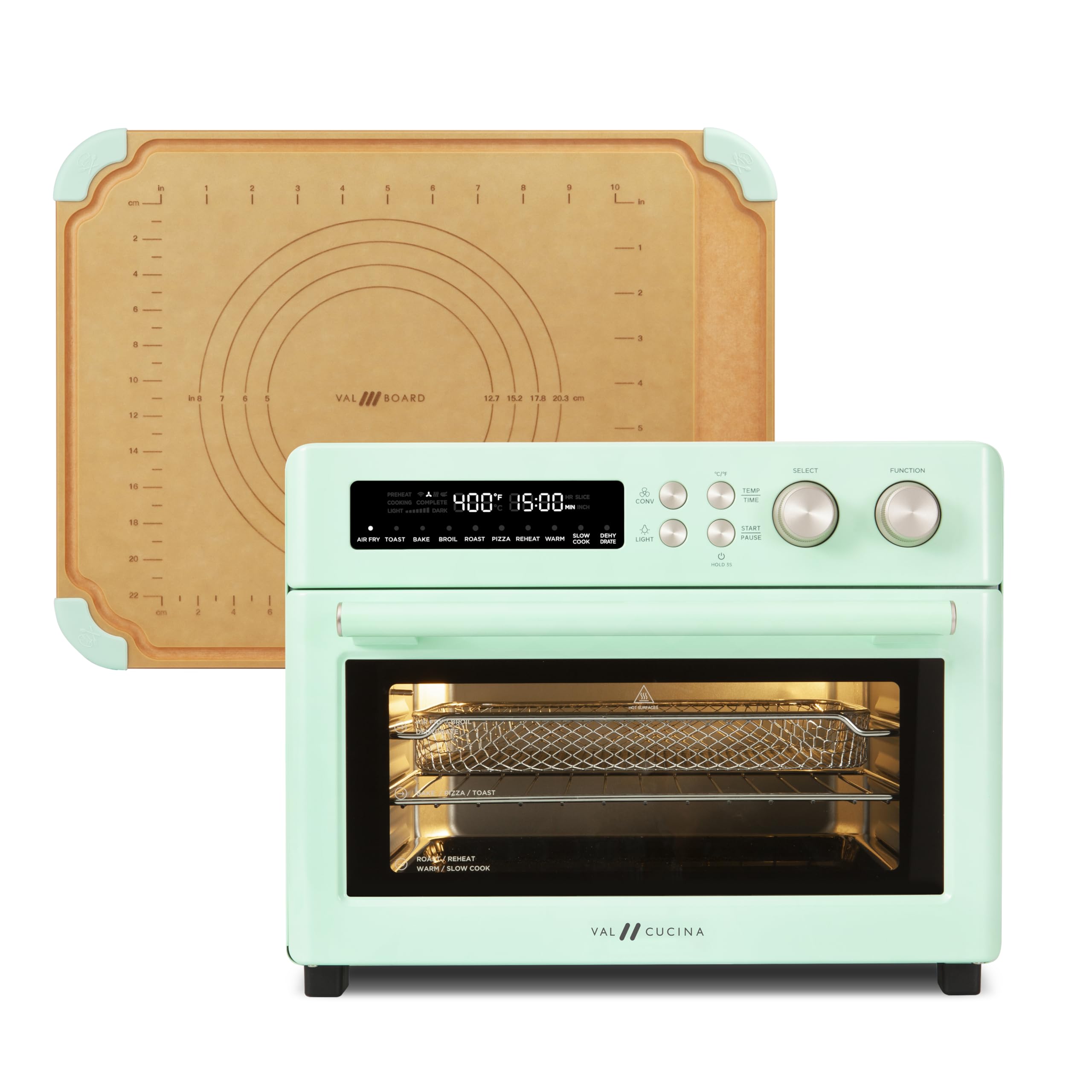 VAL CUCINAAir Fryer Toaster Oven, 10-in-1 Convection Ovens and VAL Board Cutting Board, Green Color
