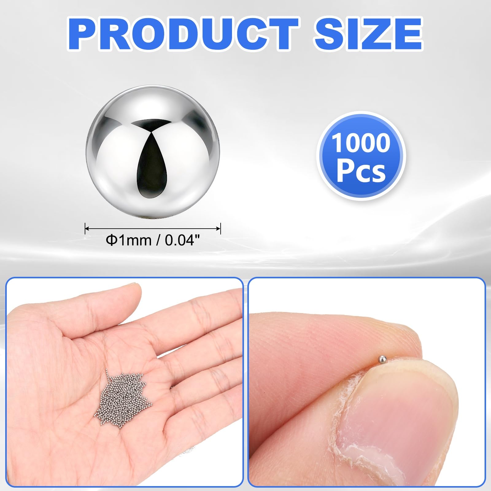 M METERXITY 1000-Pezzi Sfere In Acciaio Inossidabile, 1mm G100 Sfere Metalliche Di Precisione Per Miscelazione Vernici/Cuscinetti Bicicletta/DIY Artigianato