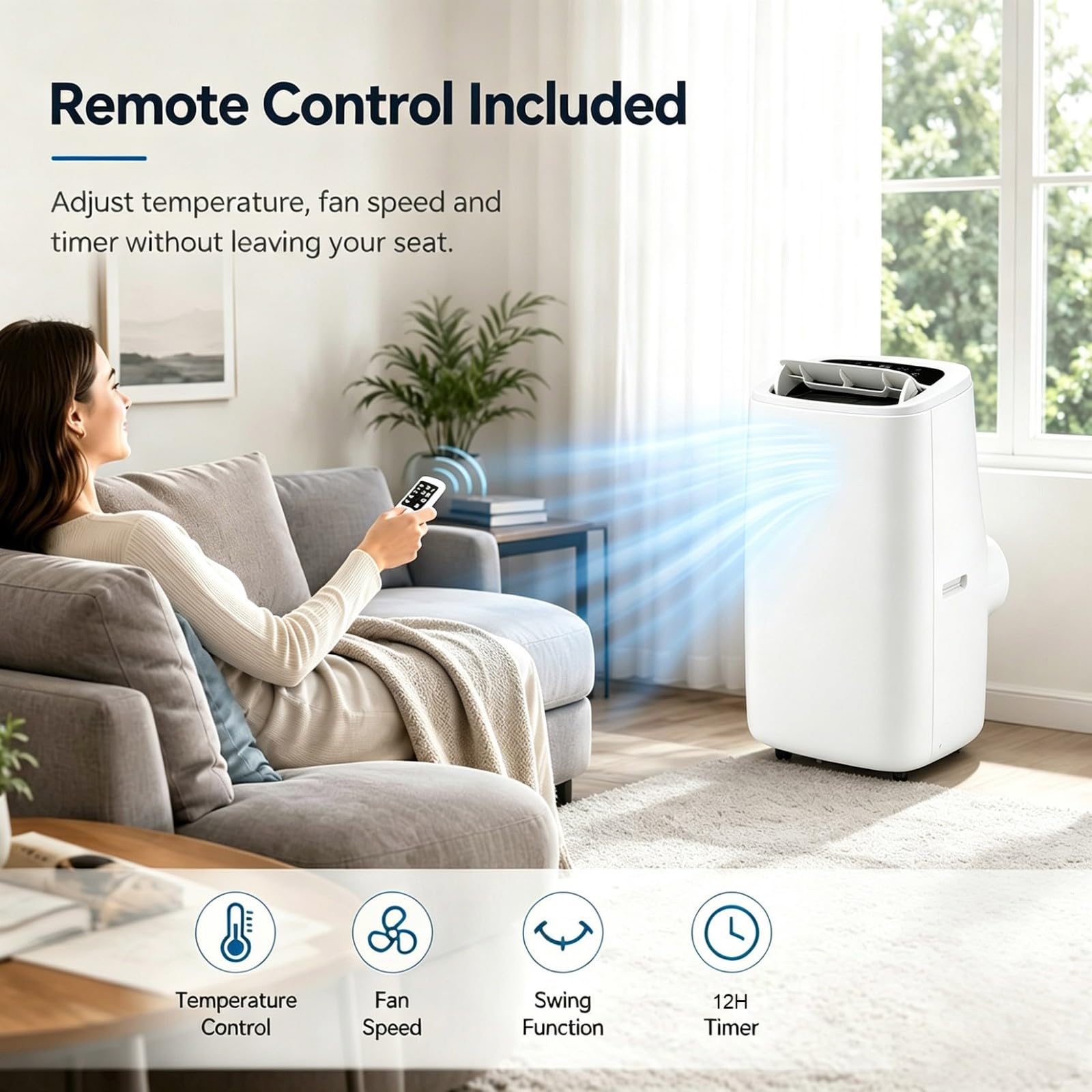 Condizionatore Portatile 18000 BTU con Telecomando unità AC Mobile 4 in 1 per Soggiorno Ufficio Domestico Palestra Raffreddamento Rapido Riscaldamento per Ampi Spazi Fino 350 Piedi B