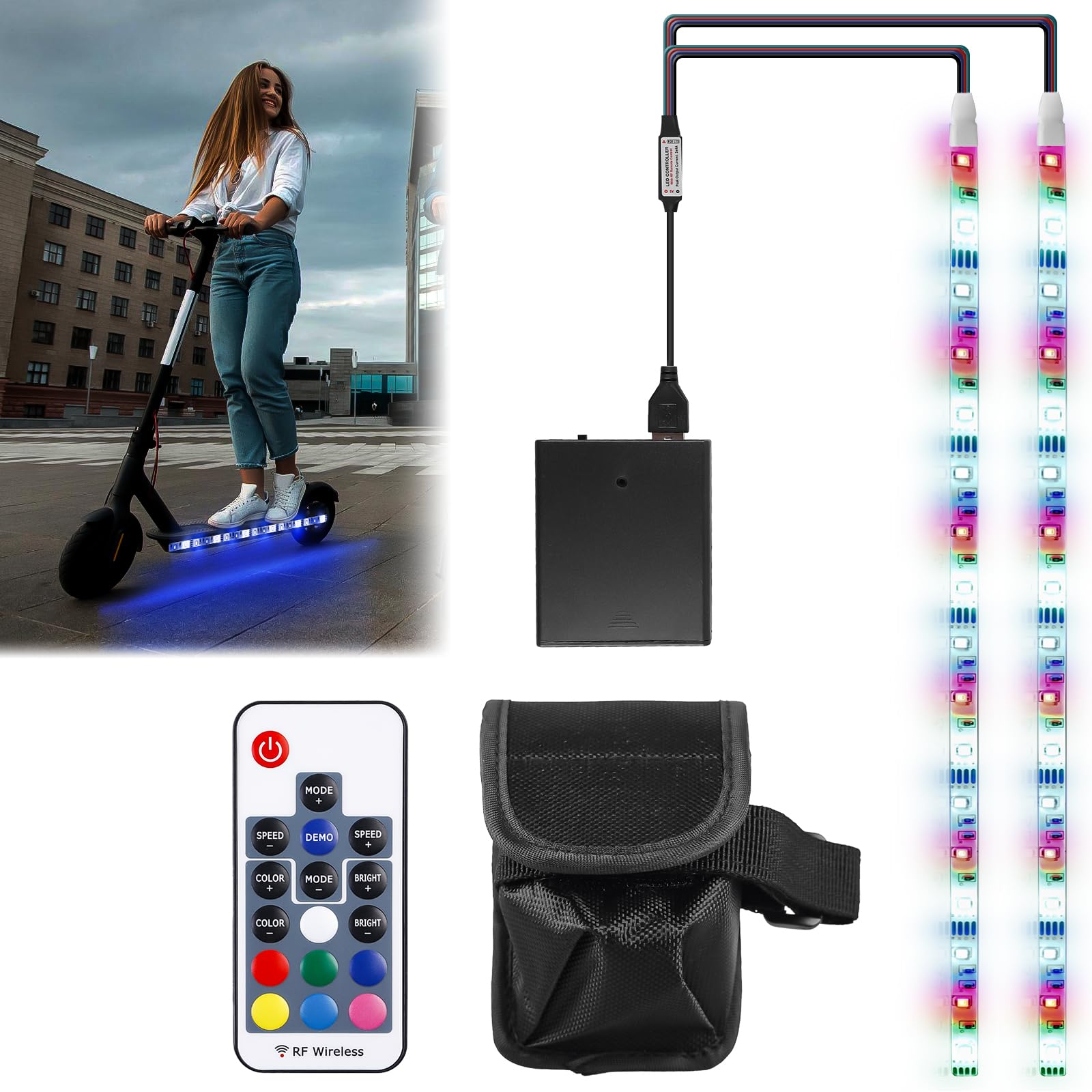 Strip Lights for Electric Scooter, RGB LED Strip Lights for Electric Scooter with Remote Control, Waterproof LED Strip for Skateboard, Scooter