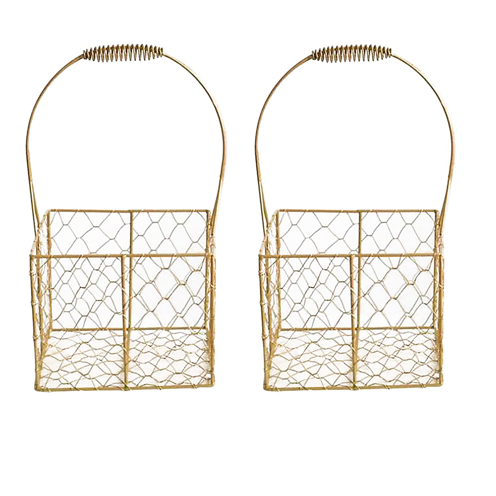 Firlar 2PCS Metal Wedding Basket with Handle, Gold Flower Petal Basket Rustic Flower Girl Basket Storage Baskets for Wedding Ceremony Party Supplies